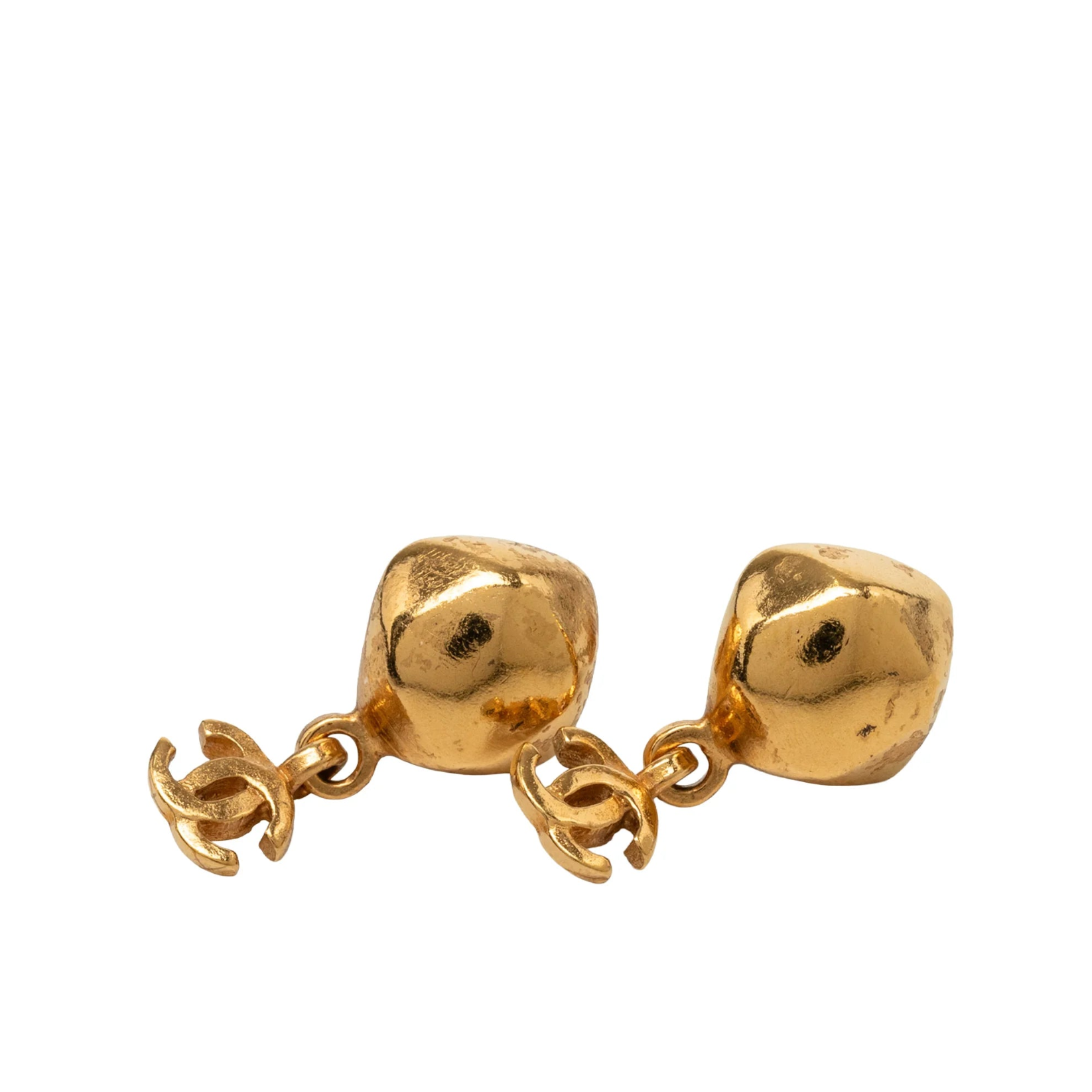 Chanel CC Gold Plated Dangling Stud Earrings