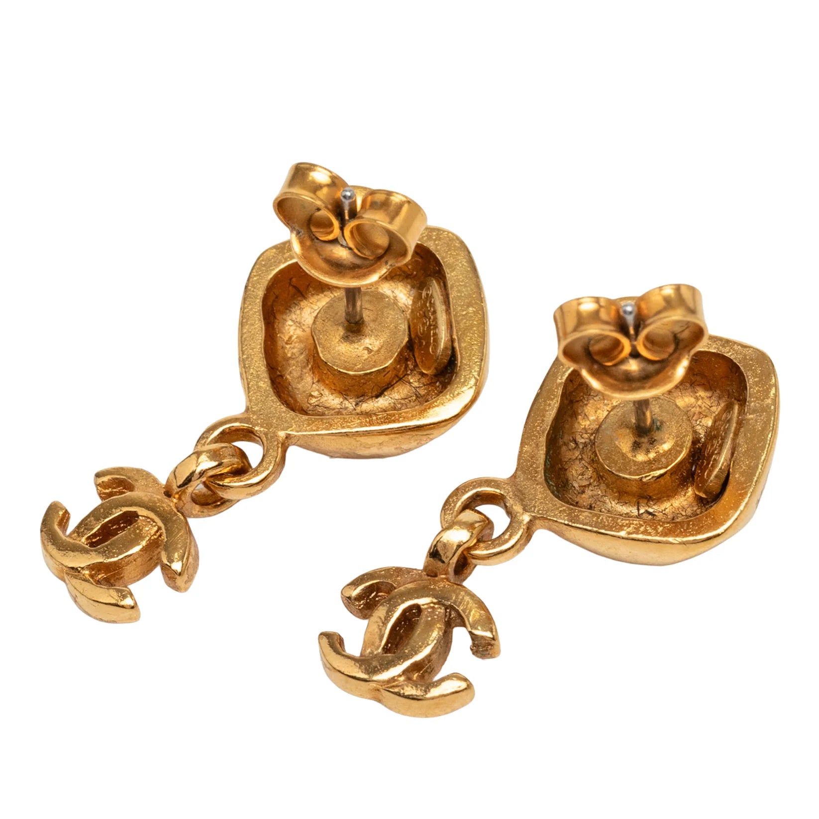 Chanel CC Gold Plated Dangling Stud Earrings