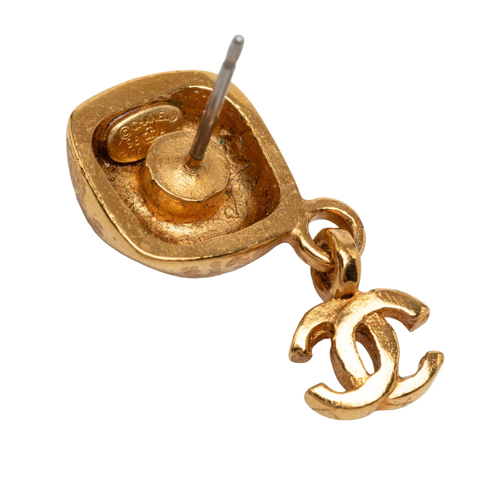Chanel CC Gold Plated Dangling Stud Earrings