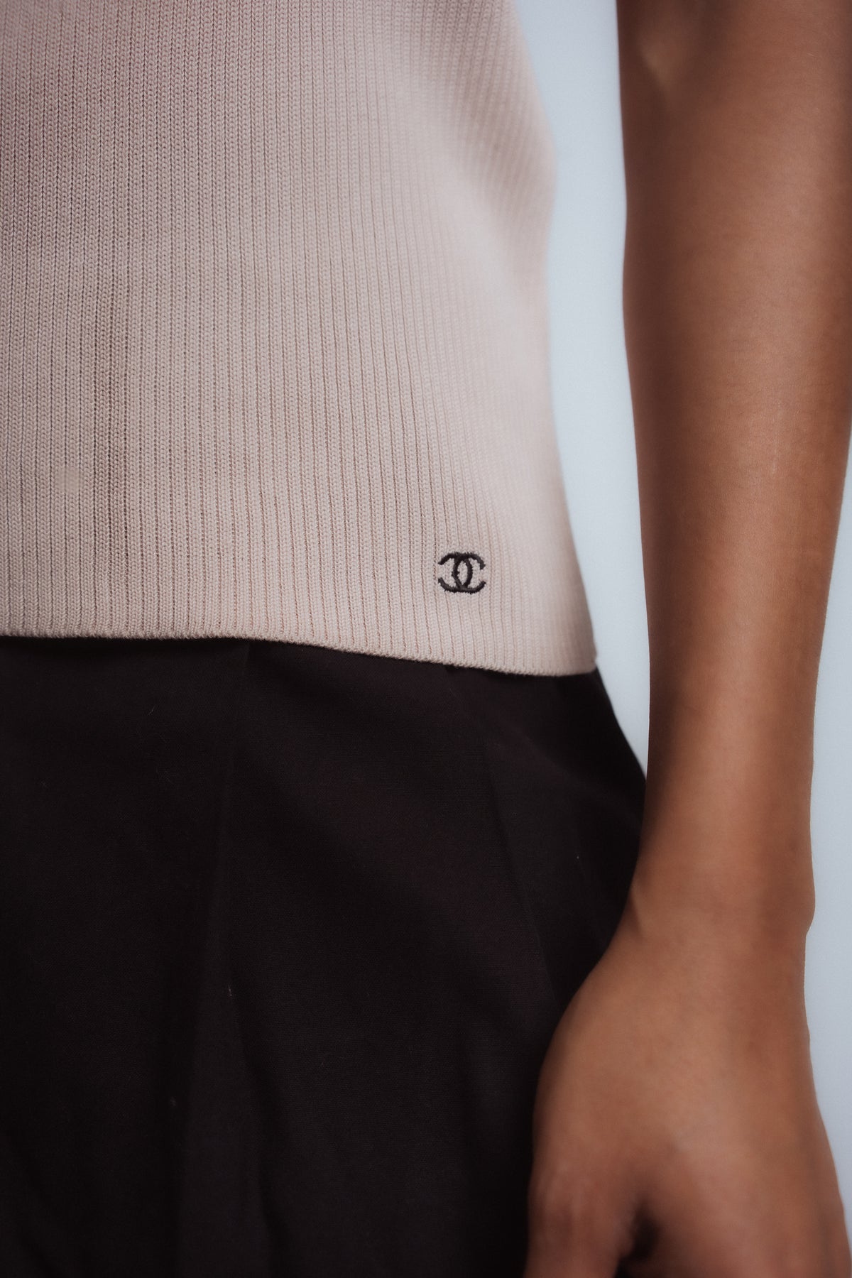 Chanel 2002 Knit Logo Tee Beige