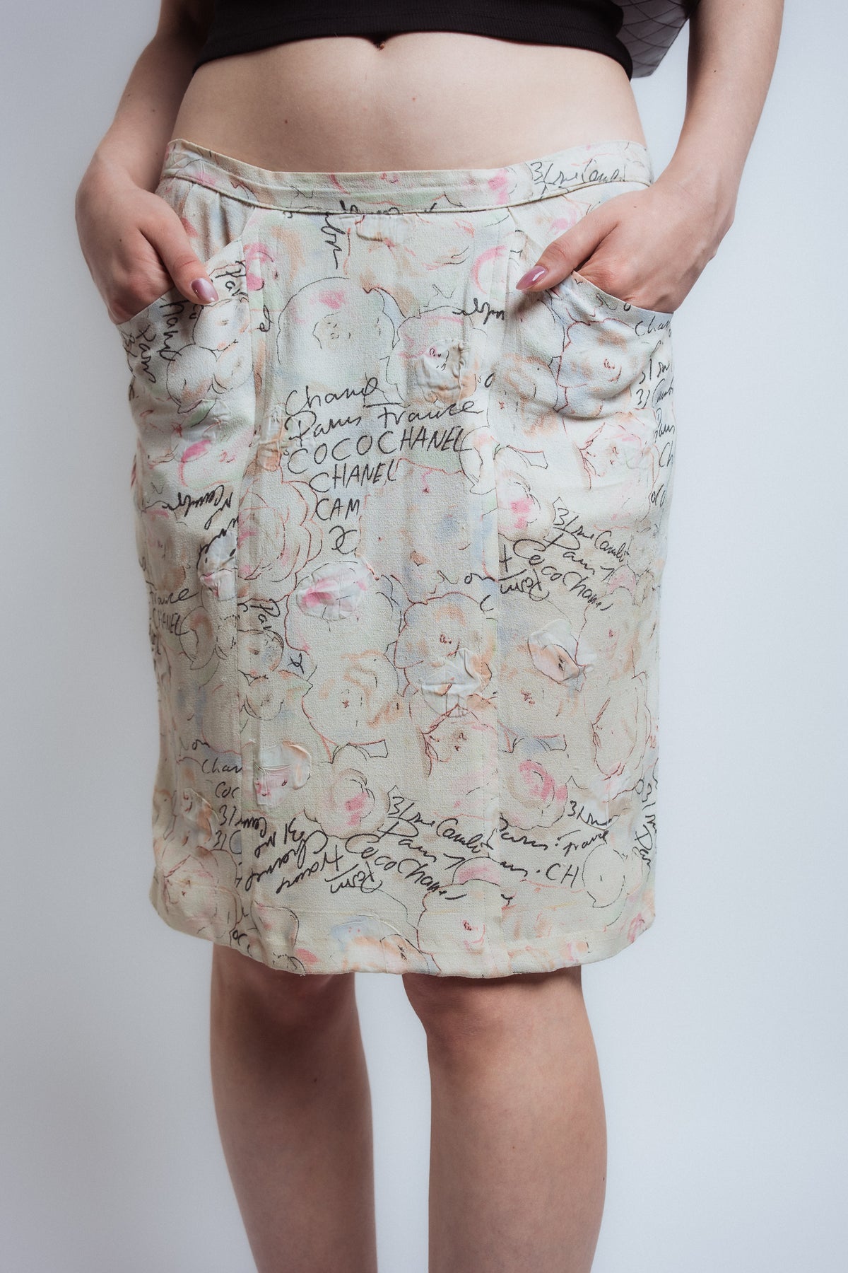 Chanel 1998C Silk Camellia Skirt