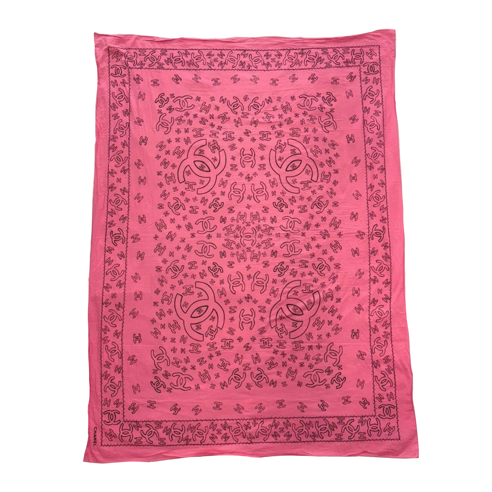 Chanel Paris Dallas Large Shawl Wrap Scarf Bandana Print Pink