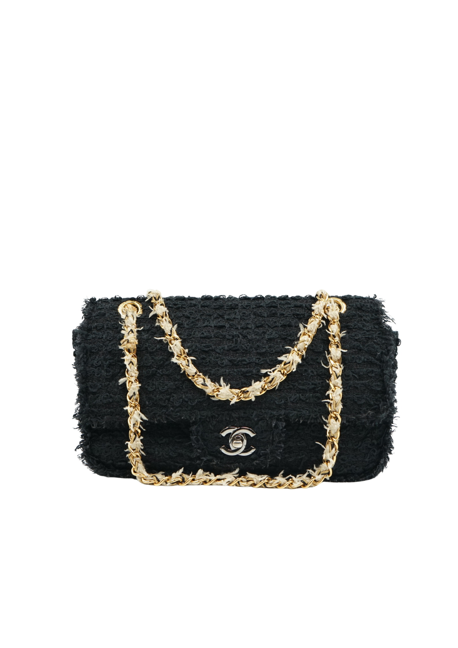 Chanel Tweed Single Flap Bag Black