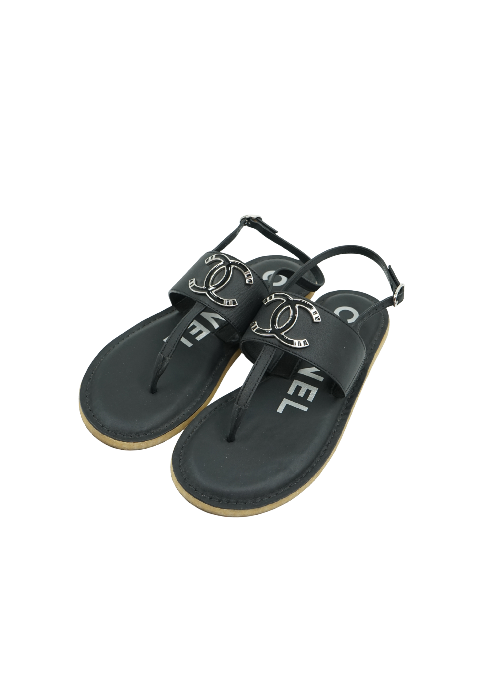 Chanel Open Logo Sandals Black