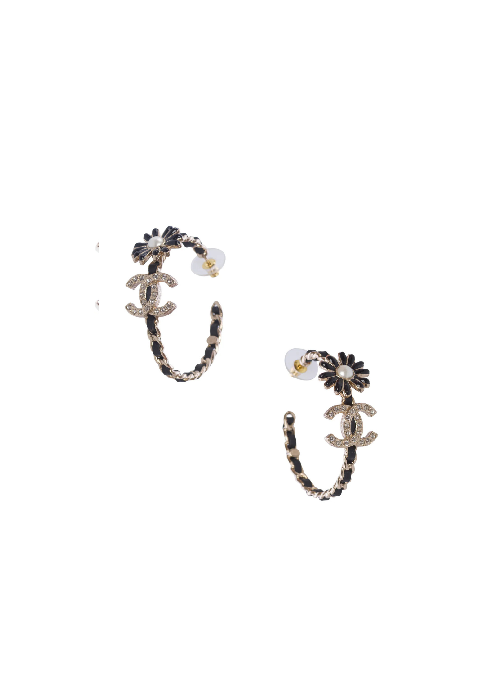 Chanel Chain Flower Logo Hoops