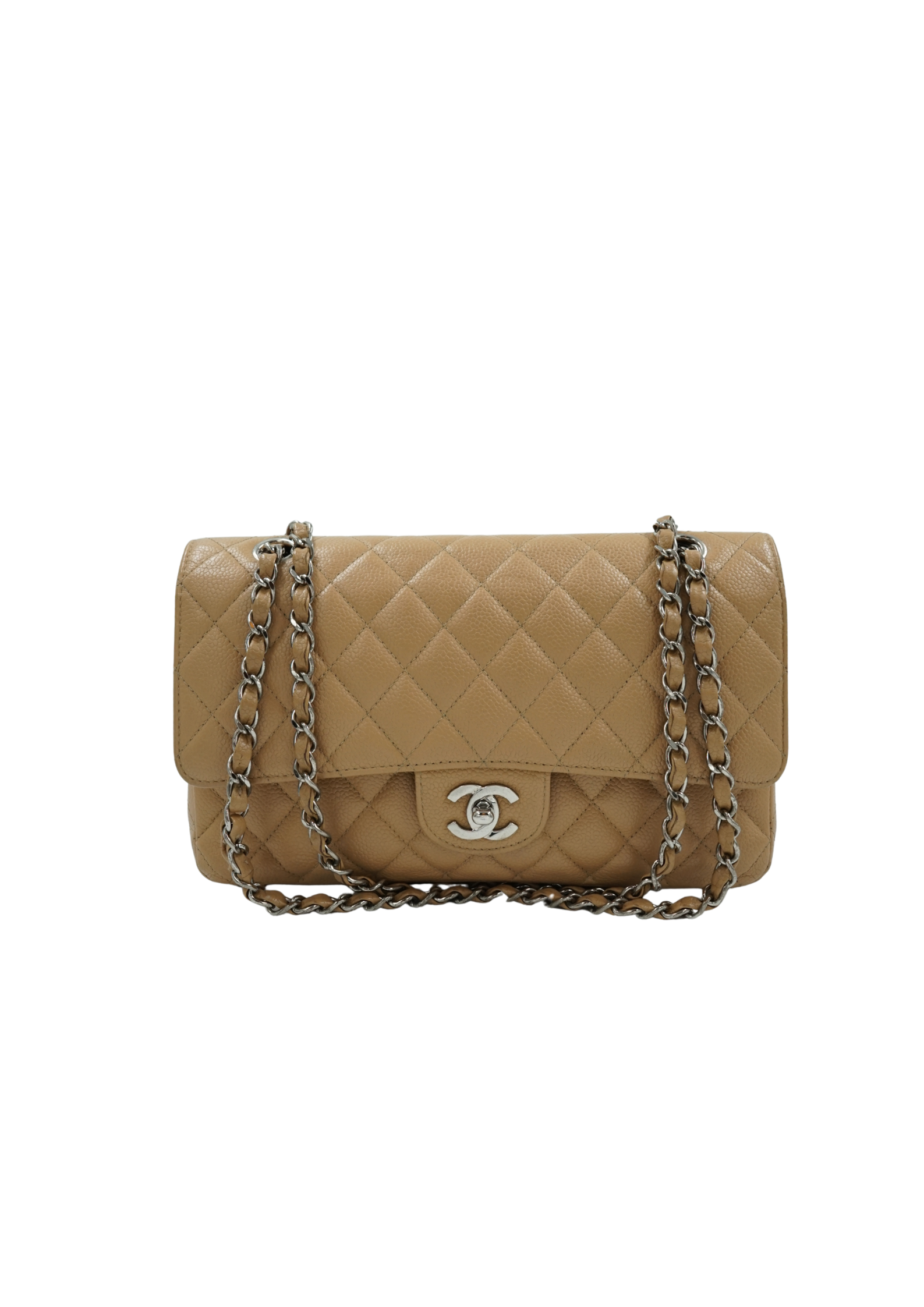 Chanel Medium Double Flap Tan Caviar Leather