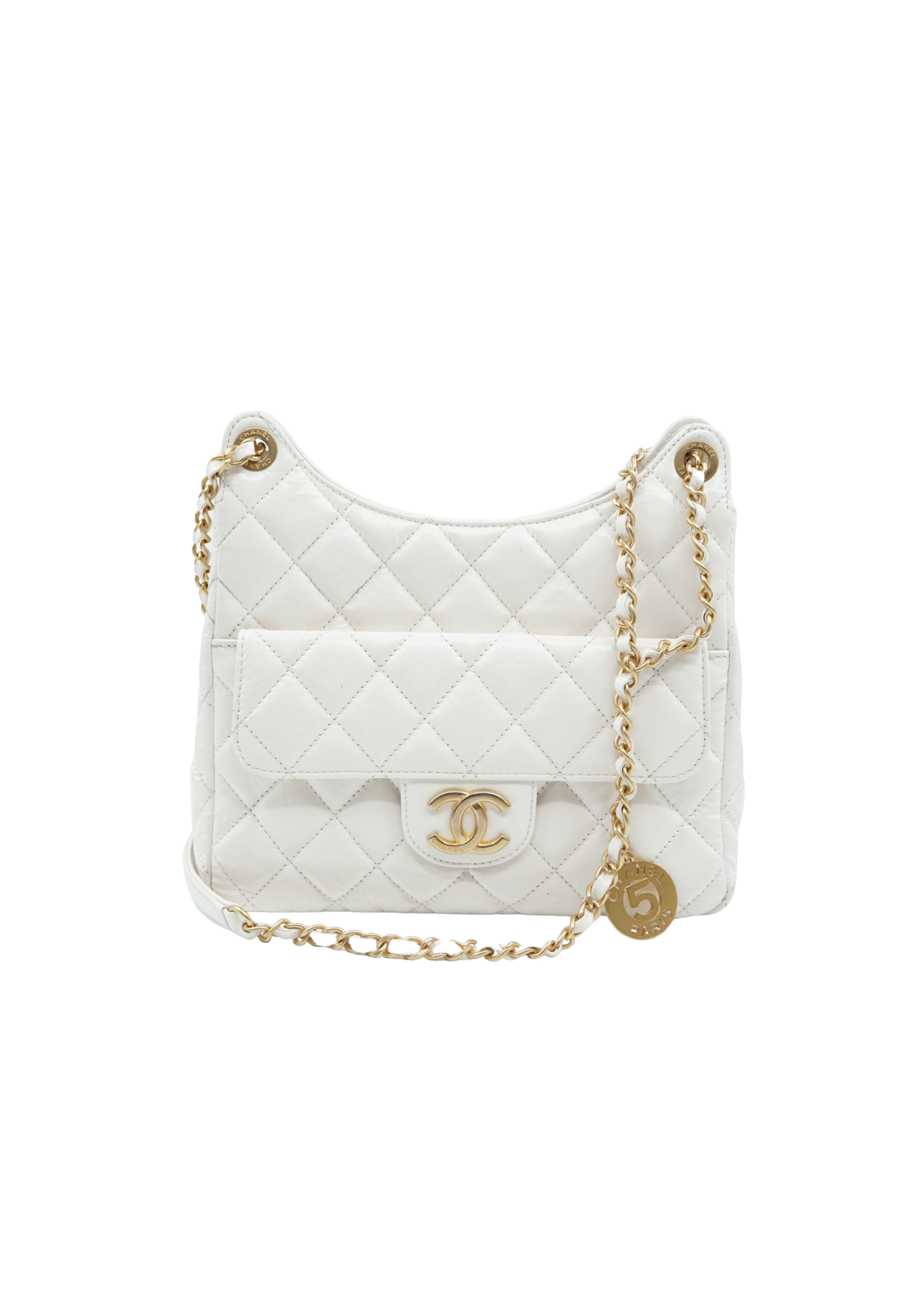 Chanel White Wavy Hobo Bag Small