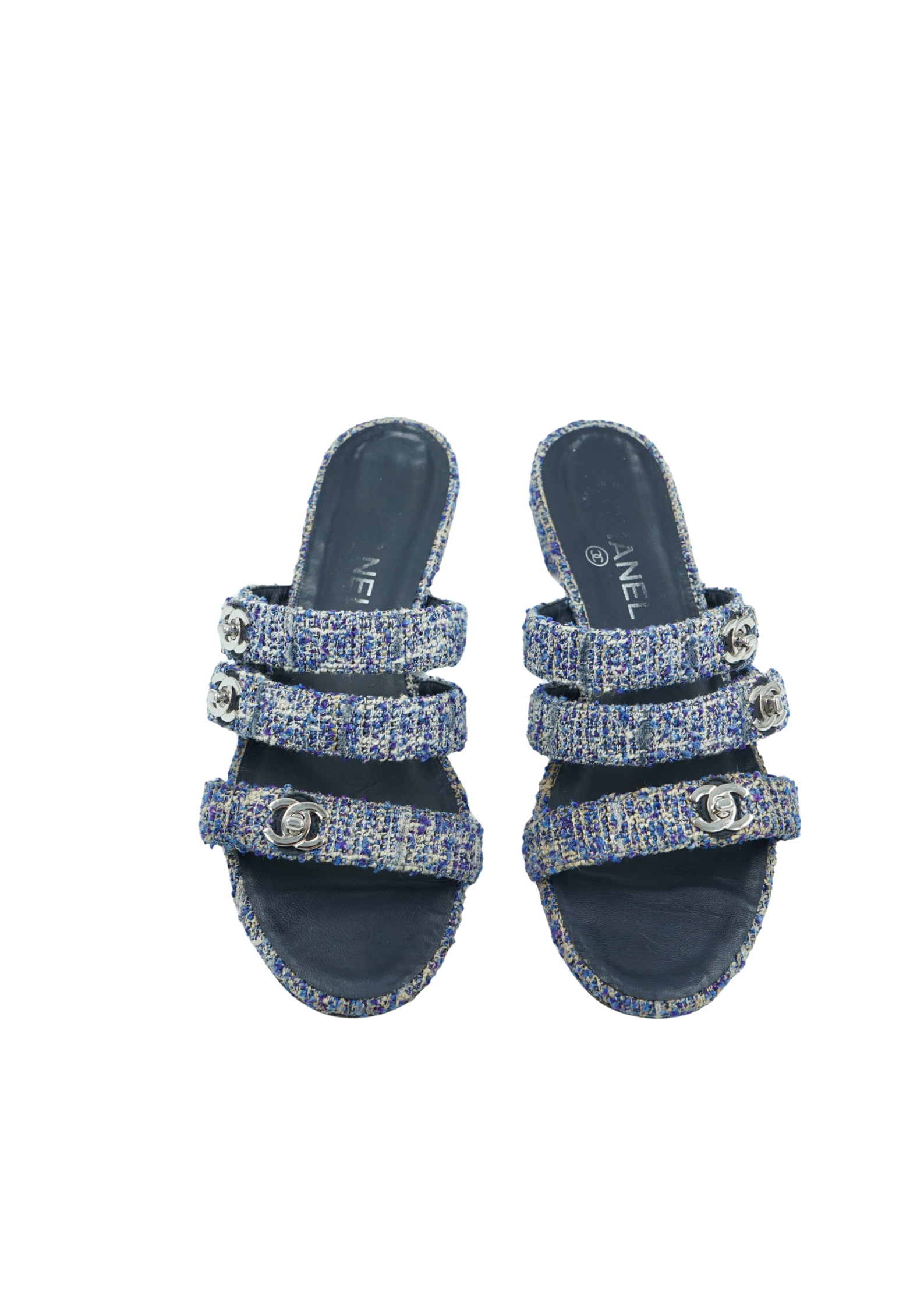 Chanel Tweed Turnlock Sandal Slides