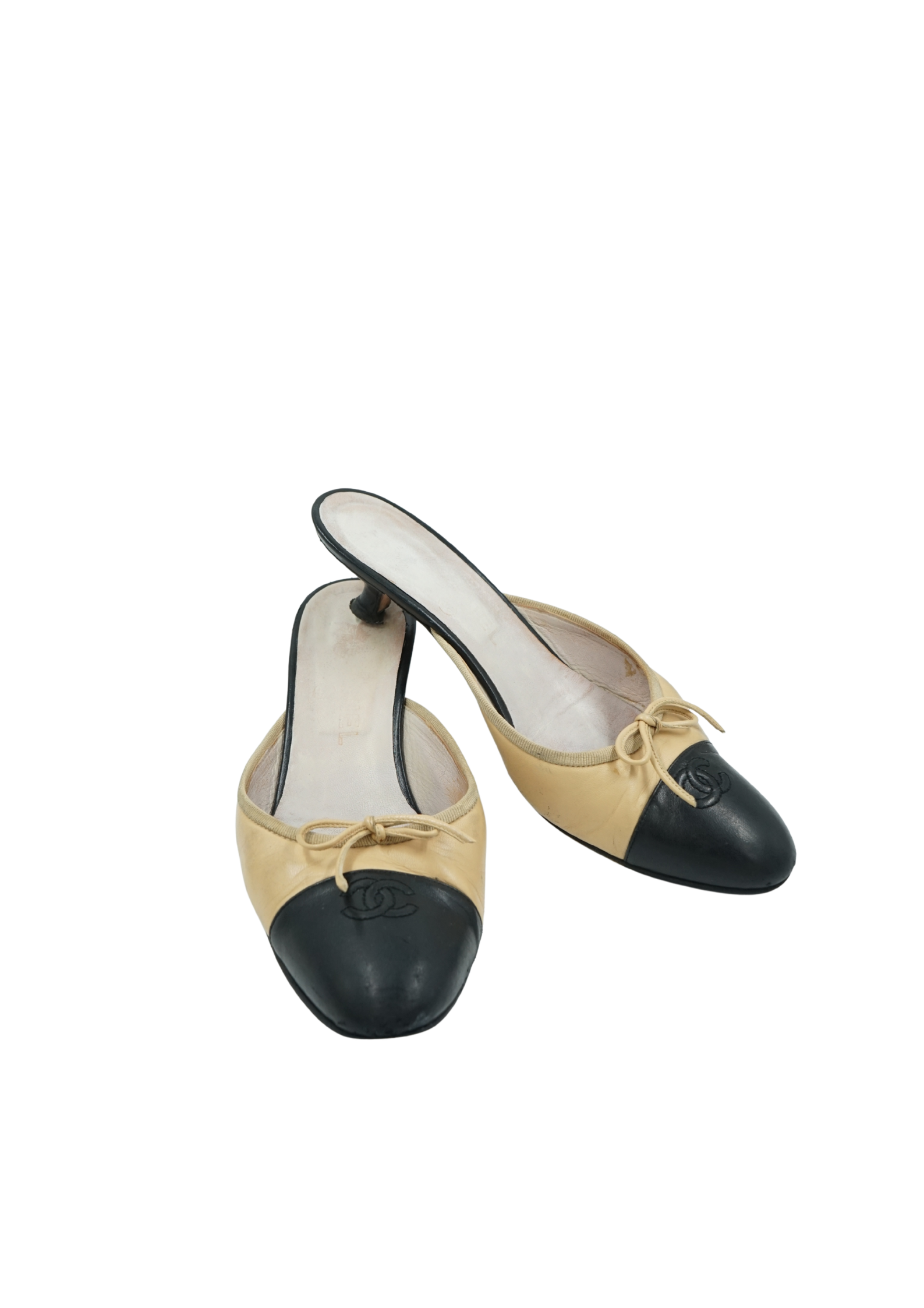 Chanel Two Tone Logo Cap Toe Mules