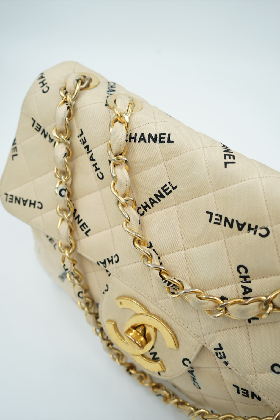 Chanel Logo Letter Canvas Maxi Jumbo Bag