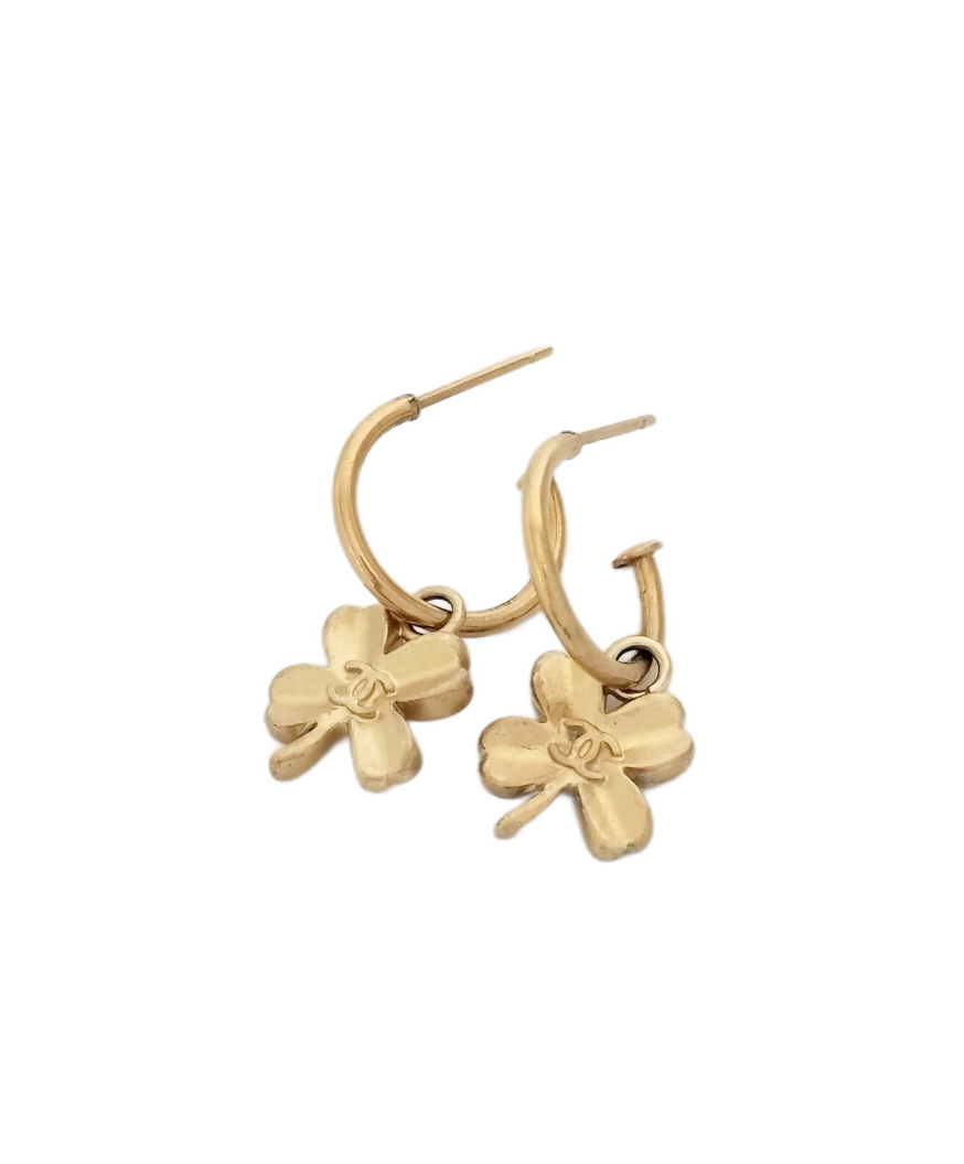 Chanel Clover Logo Hoop Drop Earrings