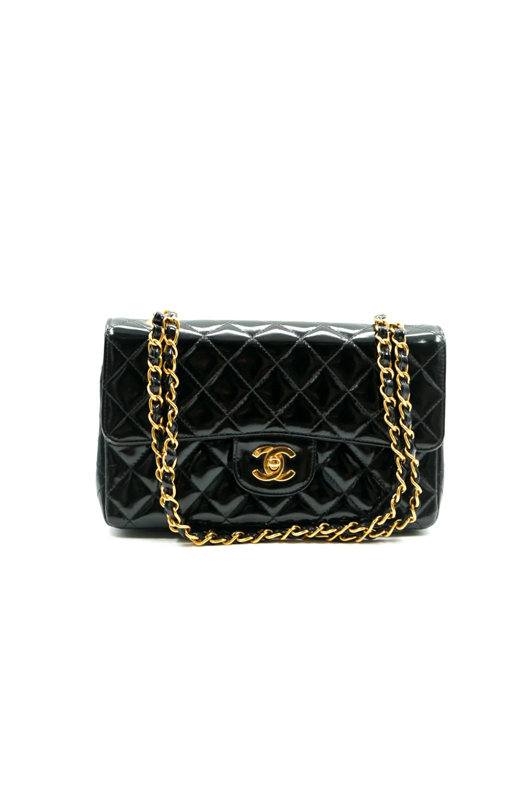 Chanel black double flap bag patent leather small