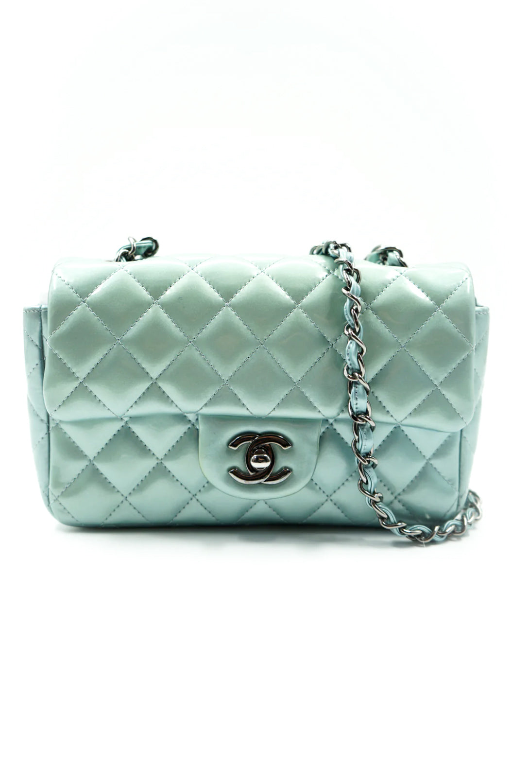 Chanel mini mint blue/green patent