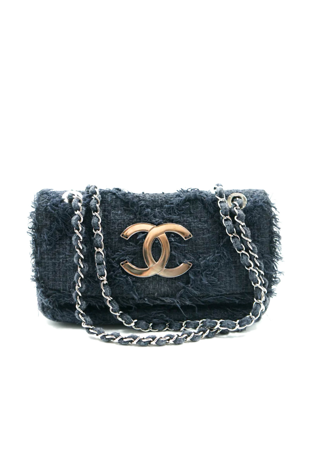 Chanel medium navy blue diamond stitch nature tweed bag