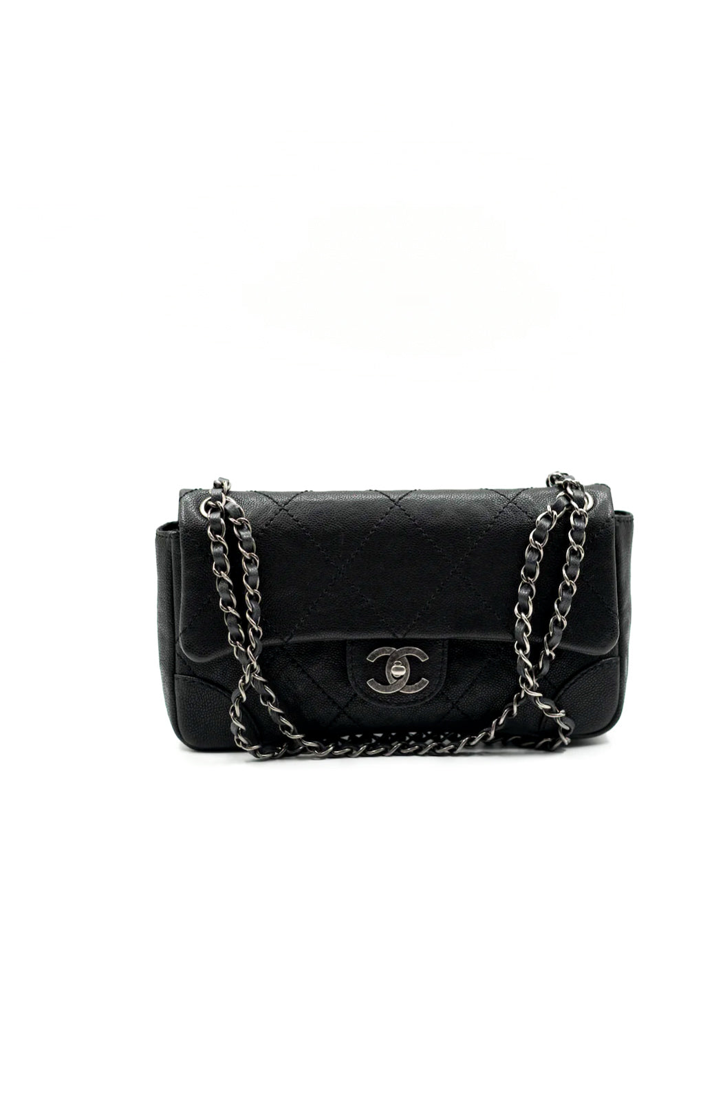 Chanel caviar black single flap bag