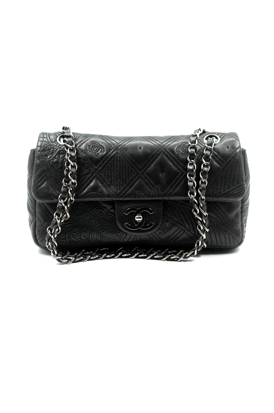 Chanel embossed single flap bag black