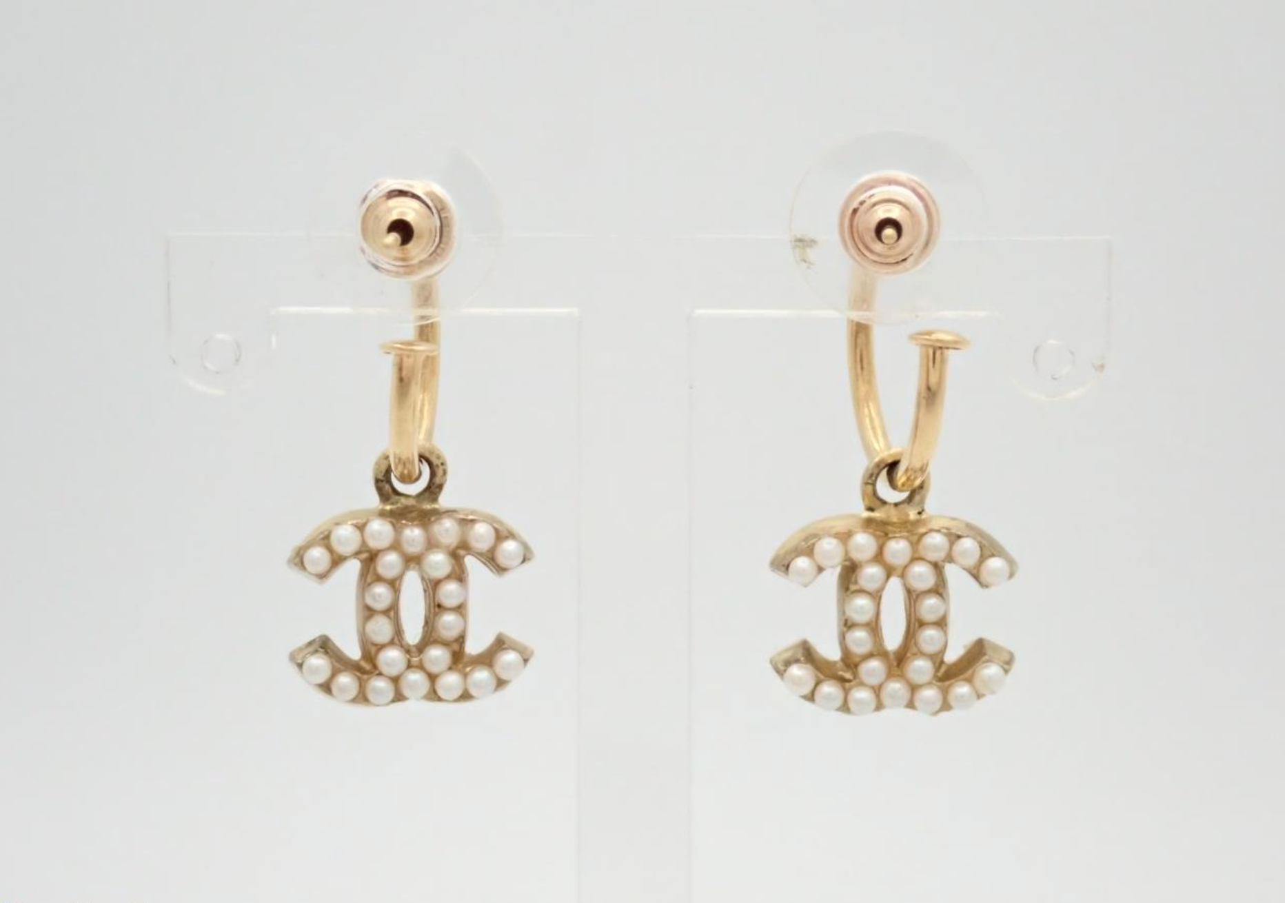 Chanel CC Pearl Drop Hoop Earrings