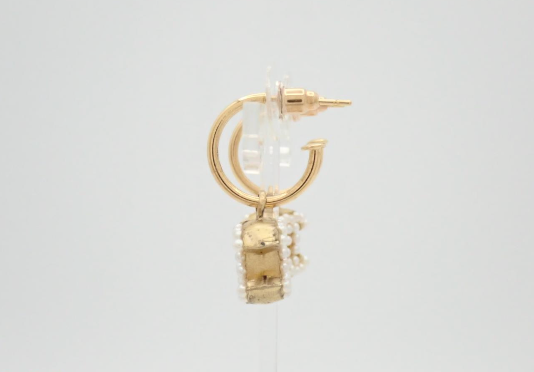 Chanel CC Pearl Drop Hoop Earrings