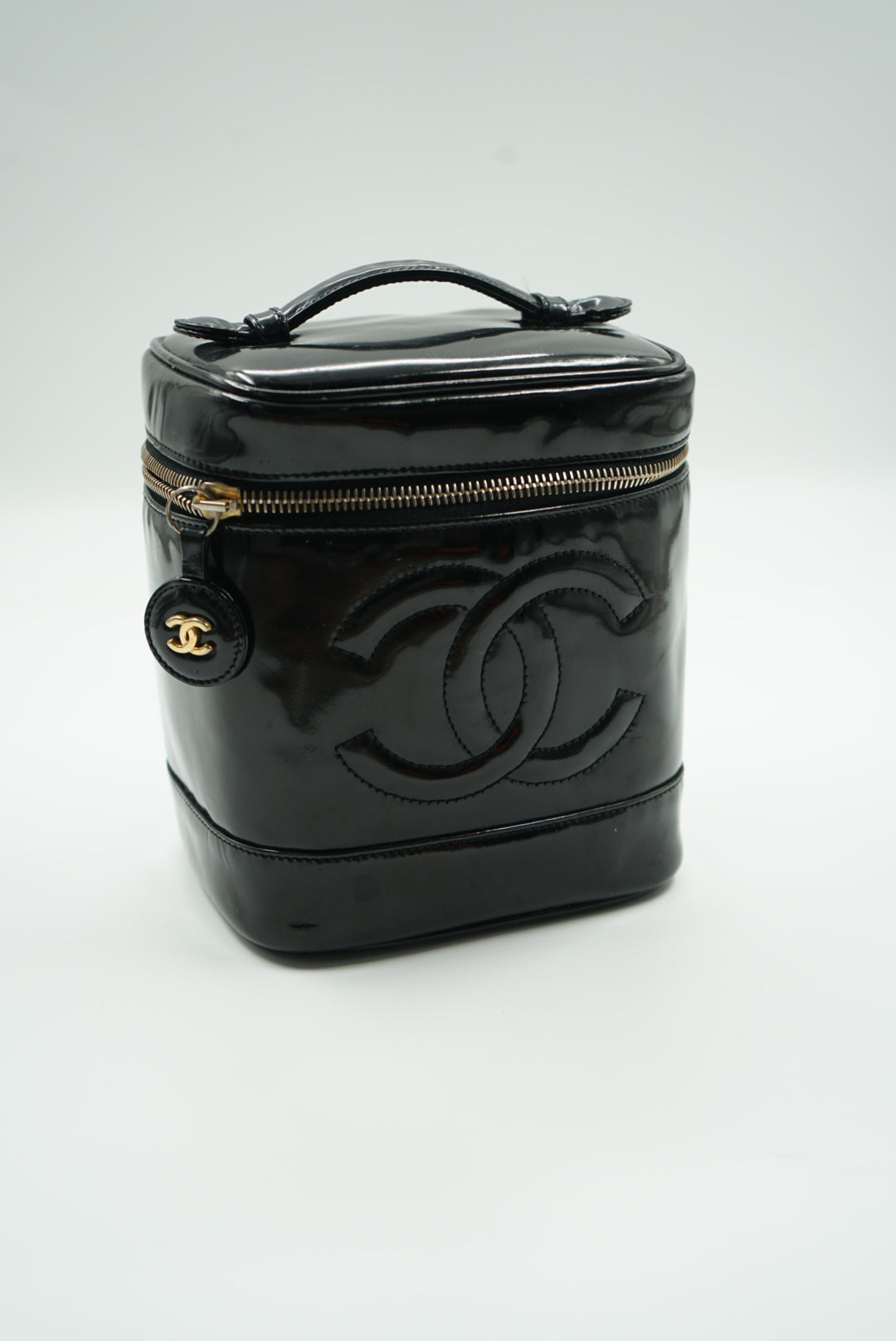 Chanel vanity bag black patent