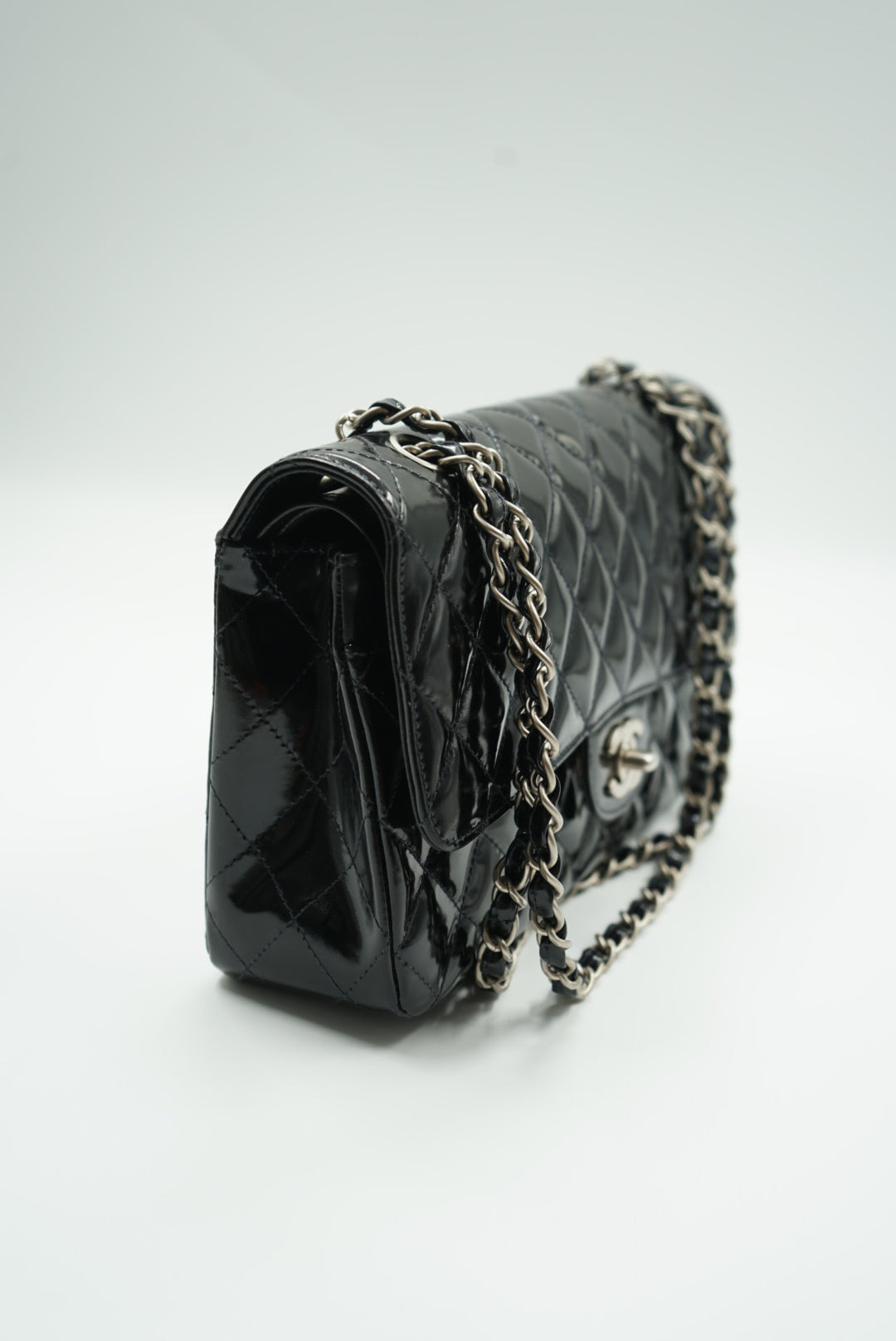 Chanel black double flap bag patent leather medium