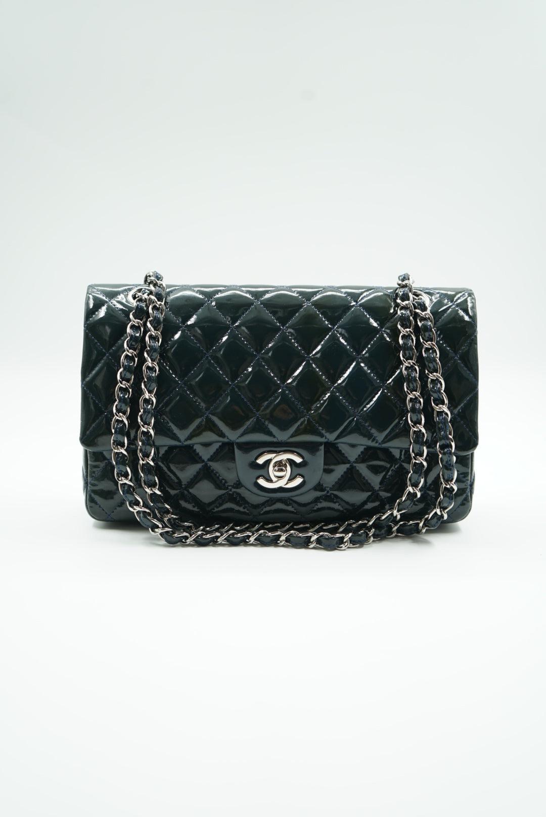 Chanel dark blue double flap bag medium