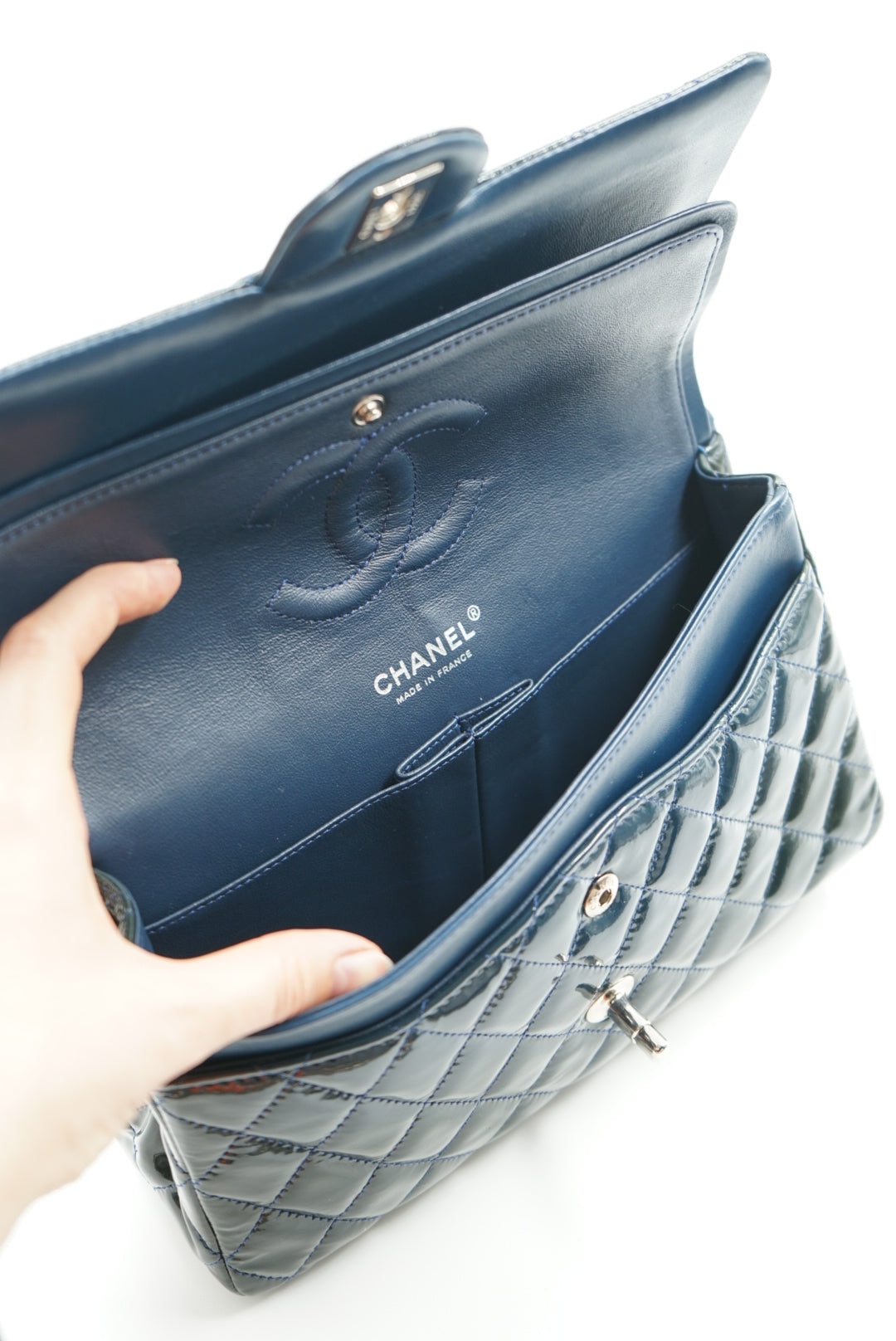 Chanel dark blue double flap bag medium