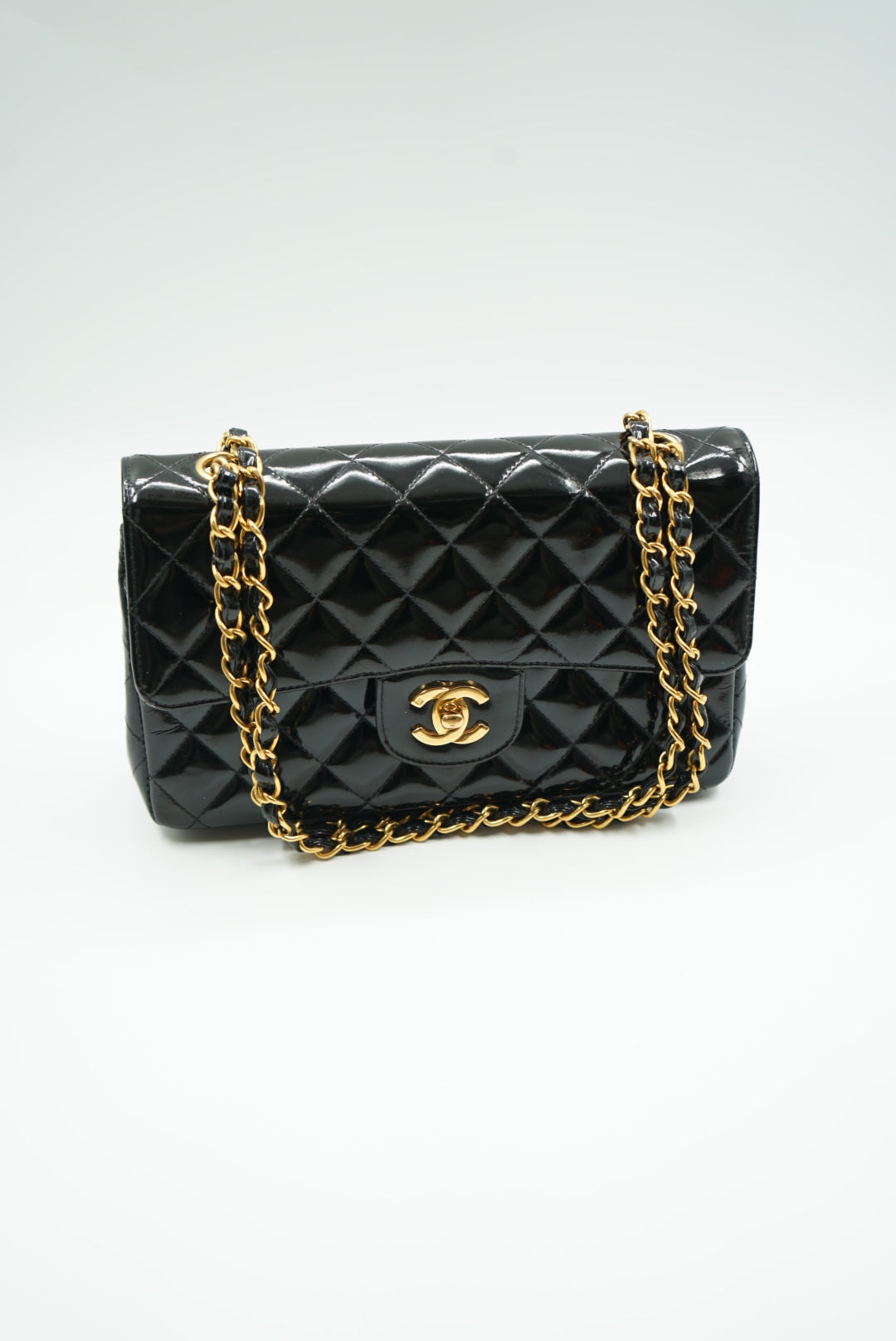 Chanel black double flap bag patent leather small