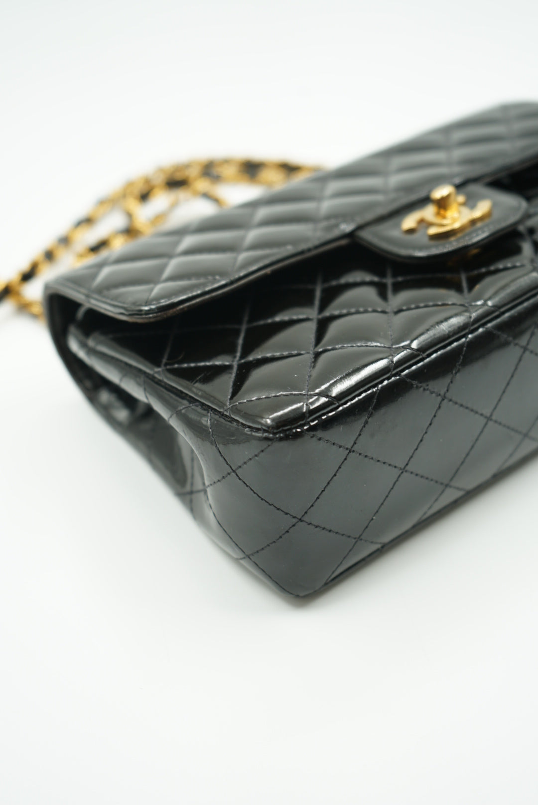 Chanel black double flap bag patent leather small