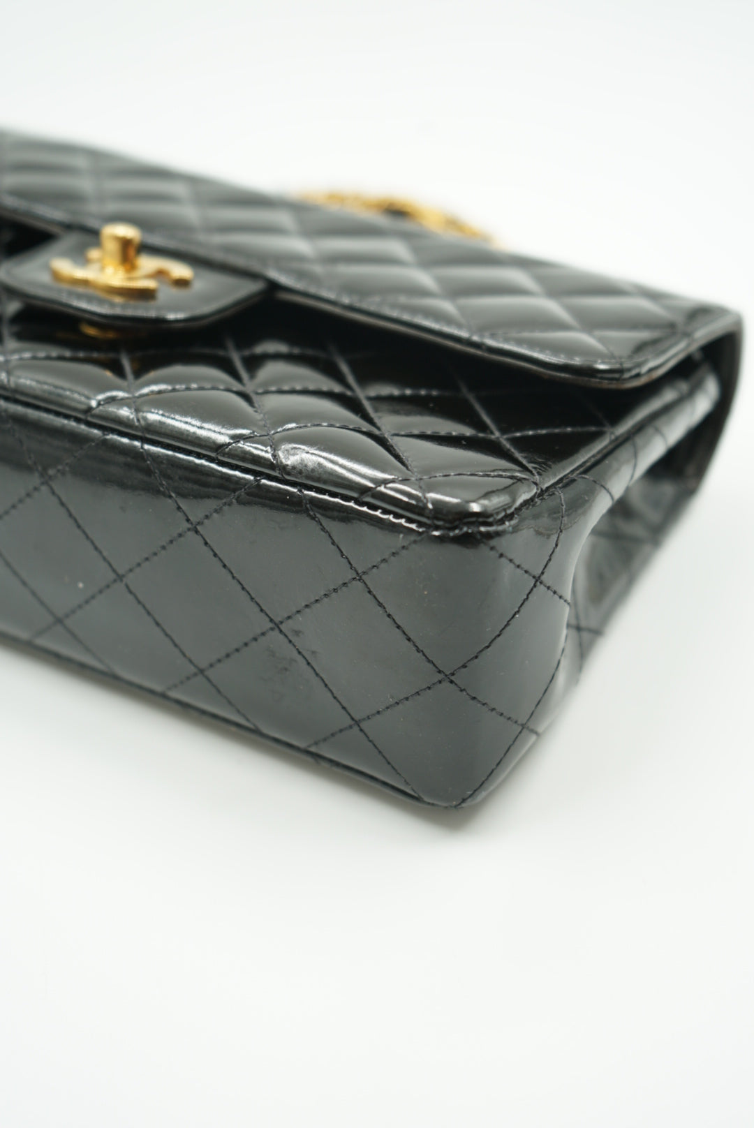 Chanel black double flap bag patent leather small