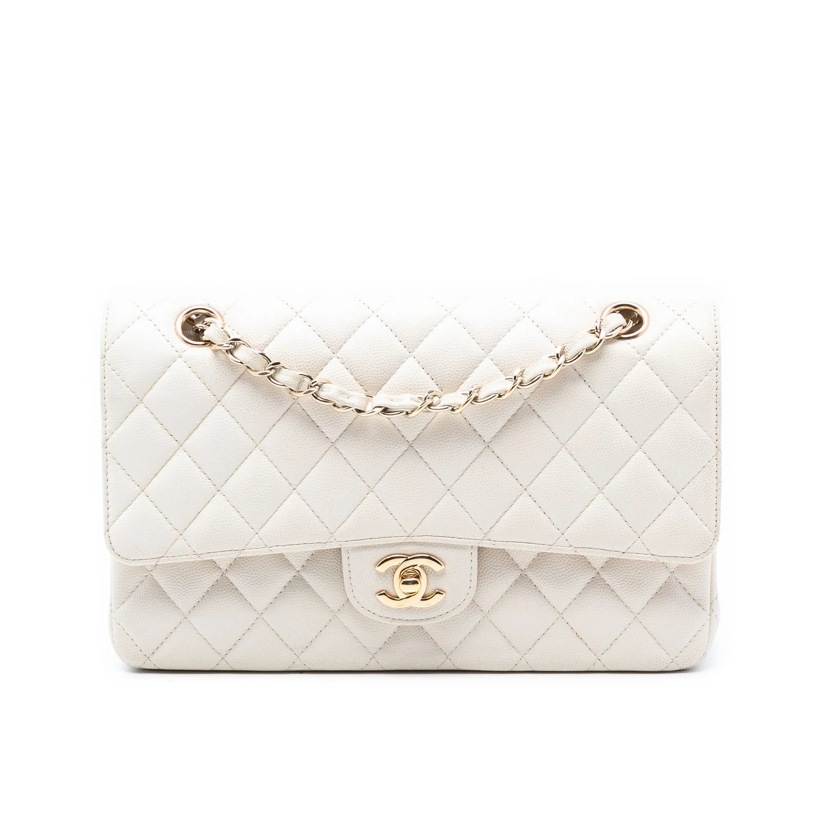 Chanel Medium Double Flap Caviar Leather White