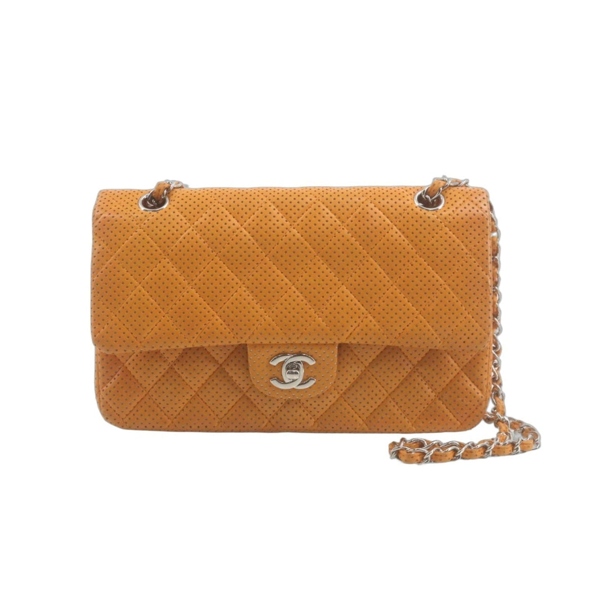 Chanel Perforated Leather Medium Double Flap Bag Orange
