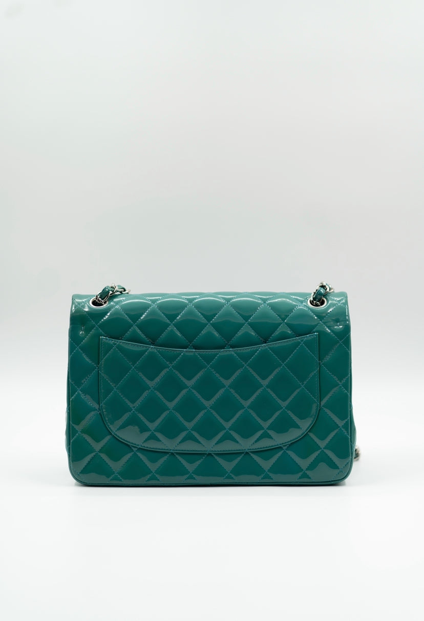 Chanel Jumbo double flap in patent blue/green