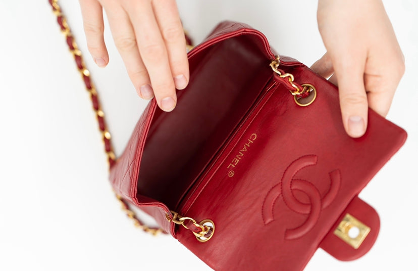 Chanel mini square flap bag red