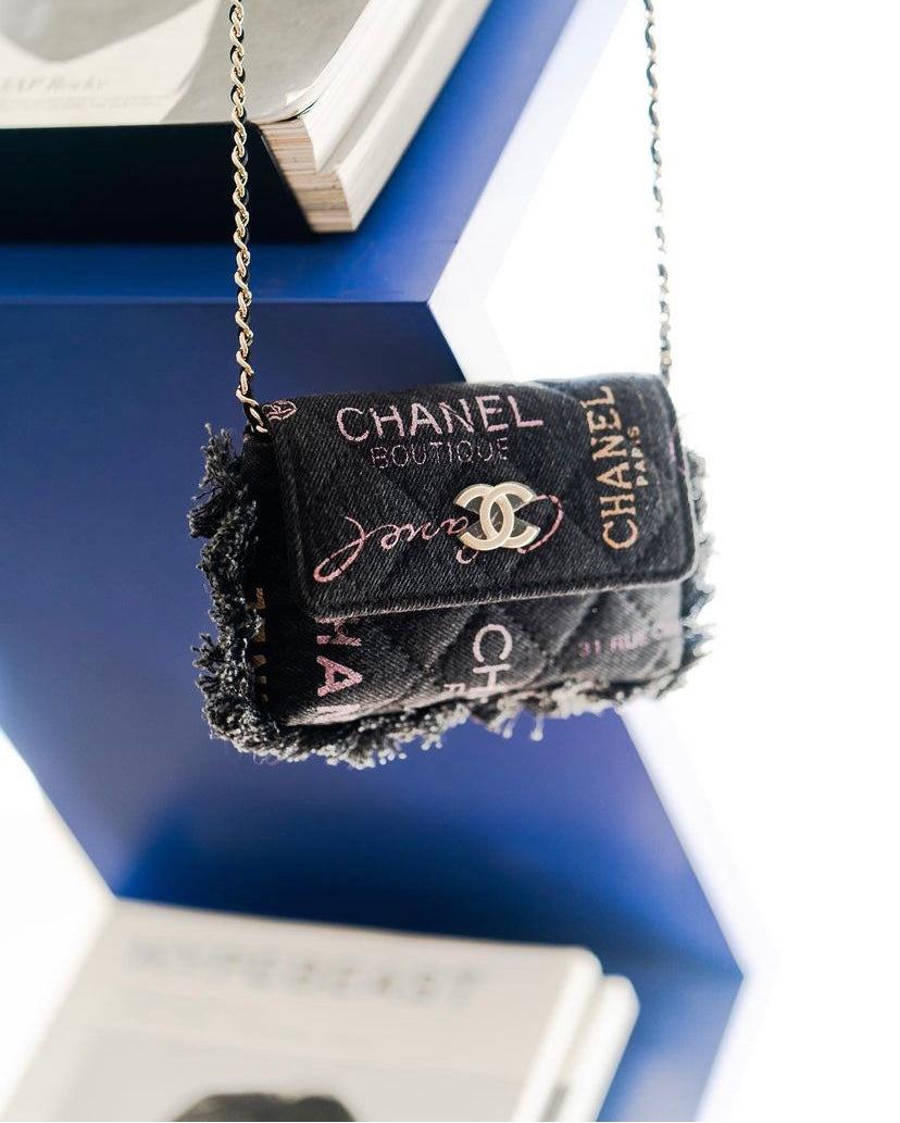 Chanel SS 22 mini denim printed crossbody bag