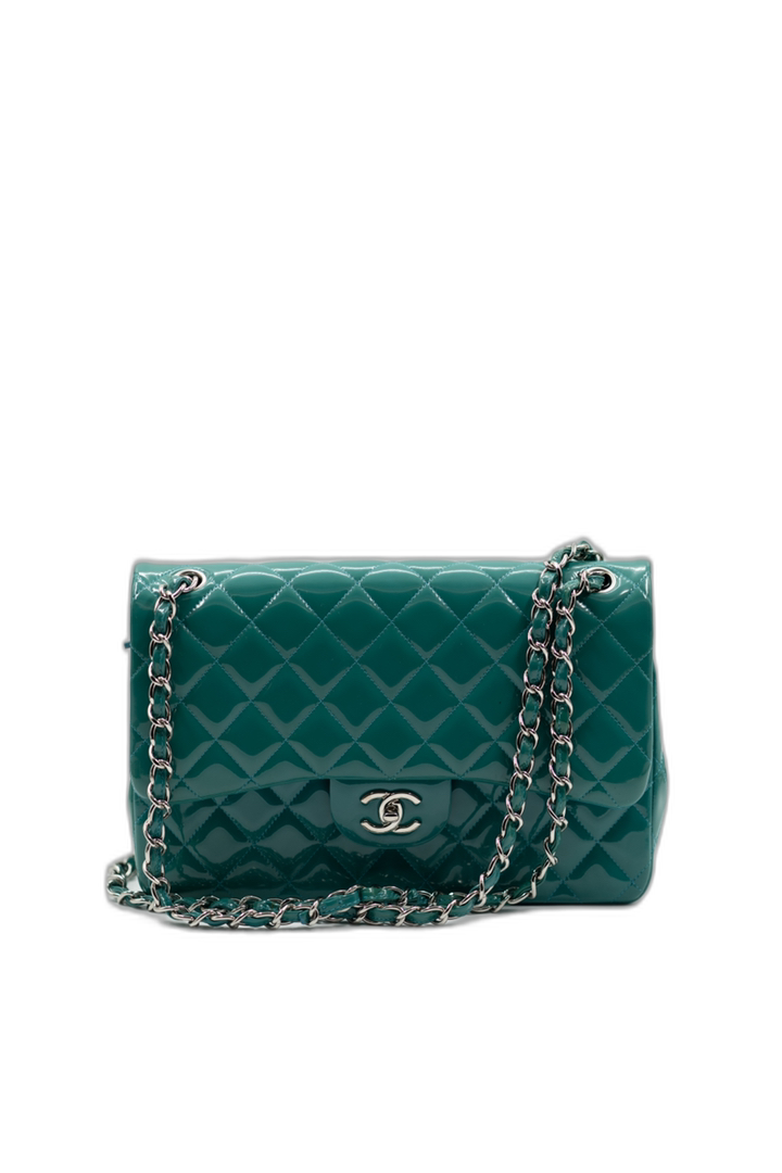 Chanel Jumbo double flap in patent blue/green