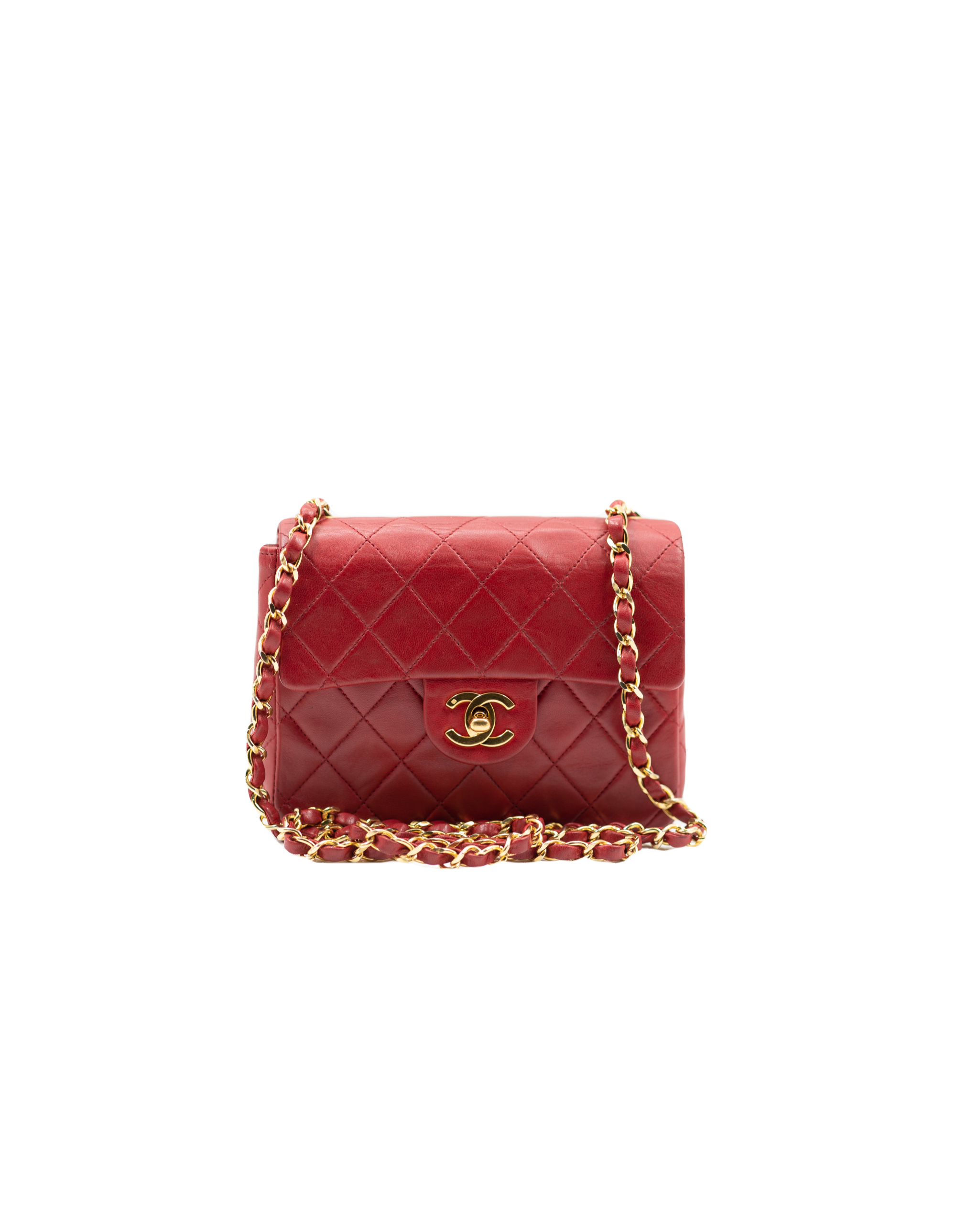 Chanel mini square flap bag red