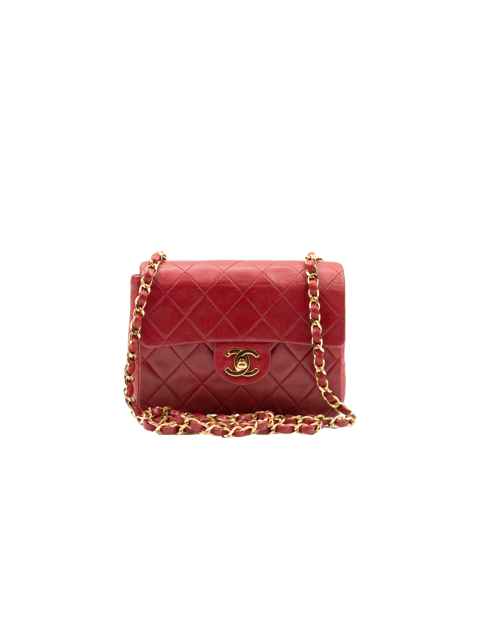 Chanel mini square flap bag red