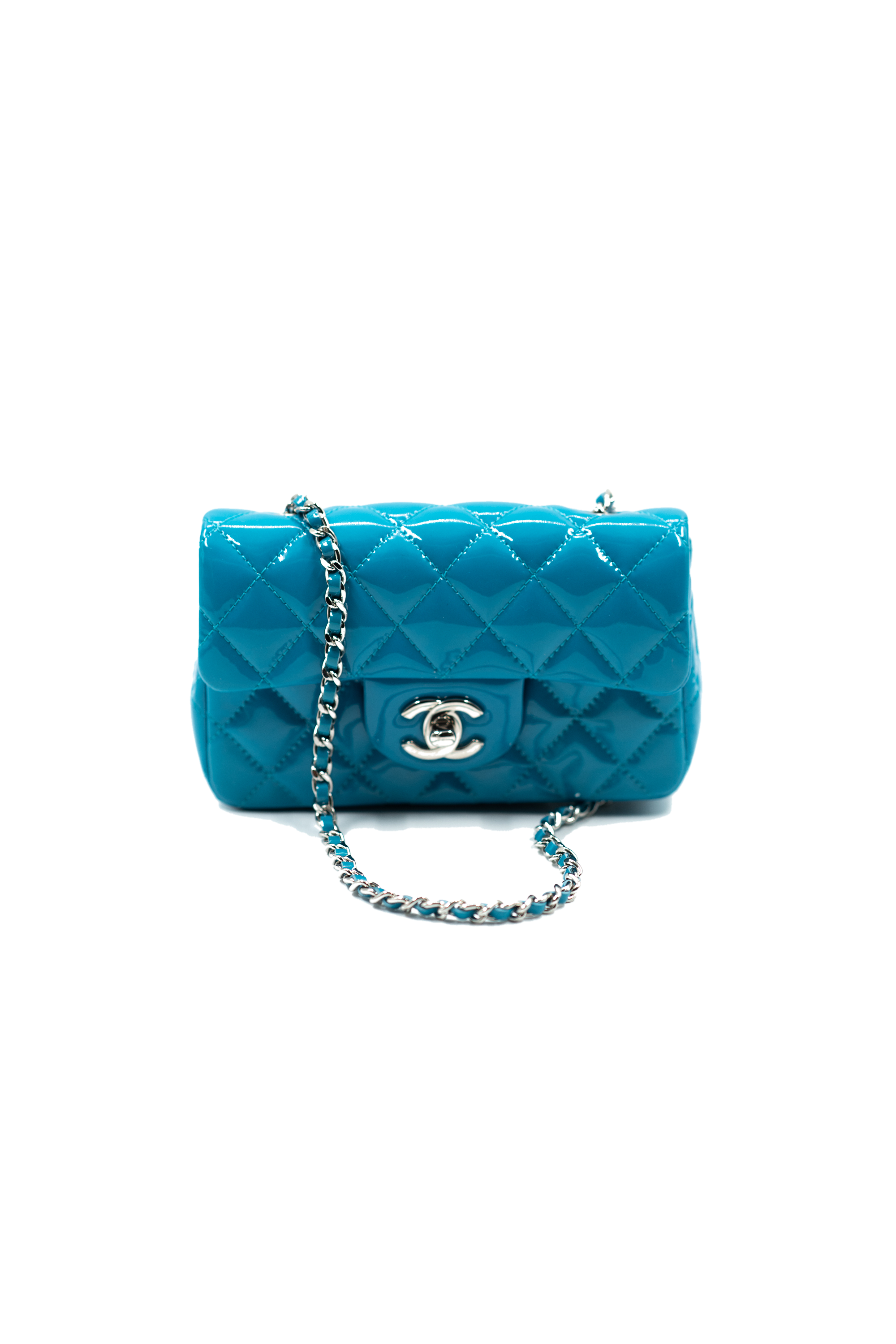 Chanel mini rectangular flap bag patent blue