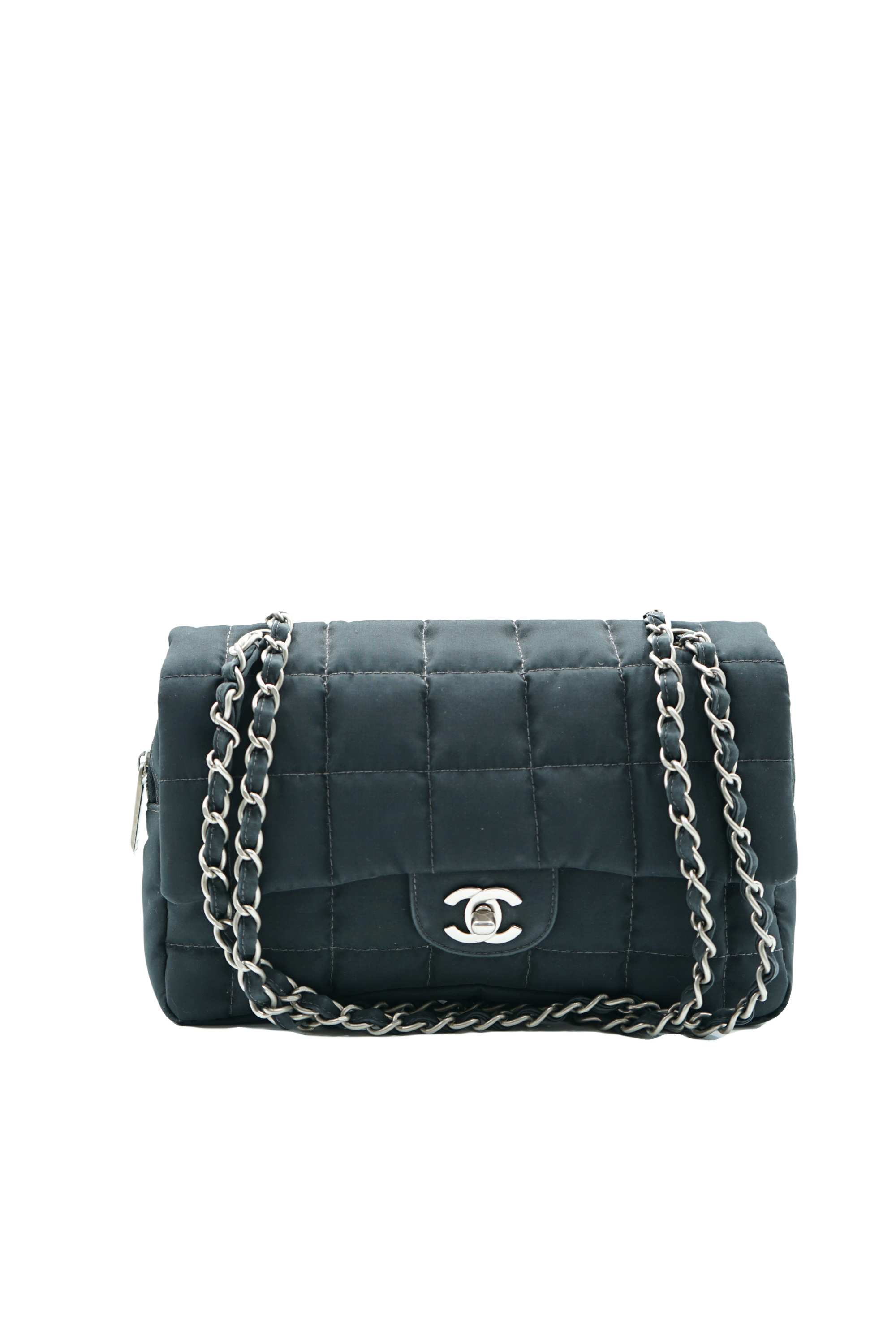 Chanel medium black nylon chocolate bar flap bag