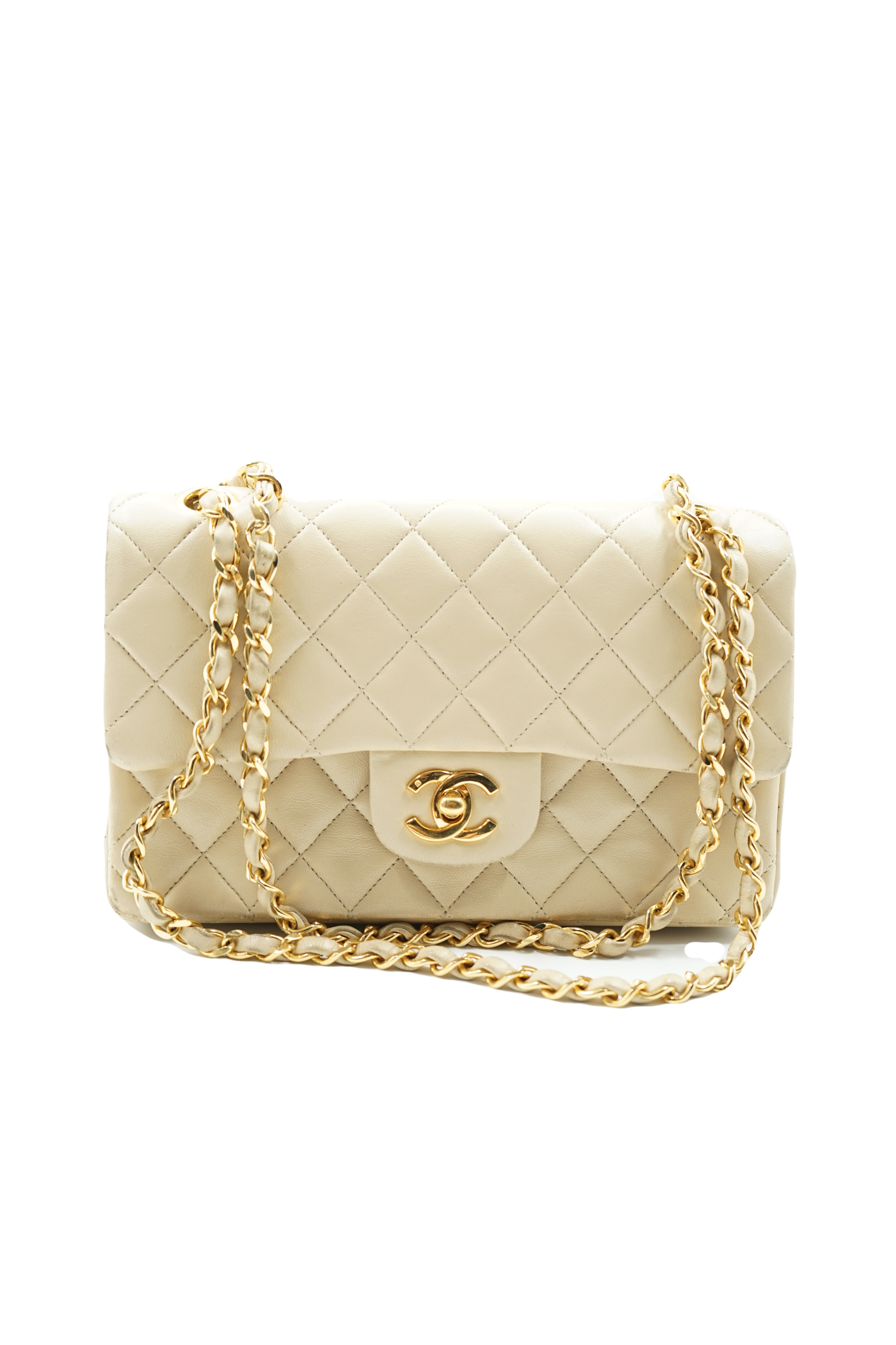 Chanel small classic double flap bag beige