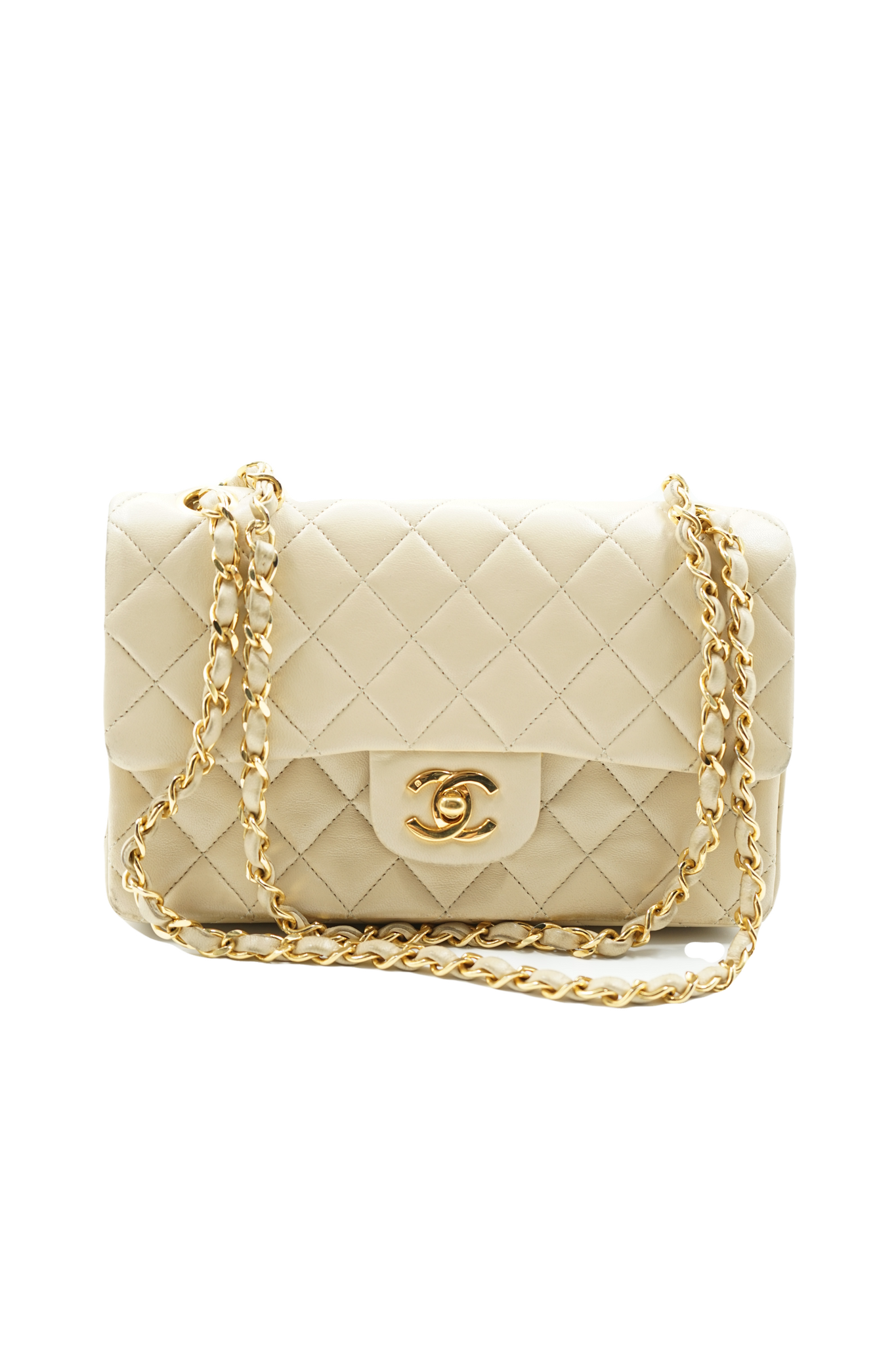 Chanel small classic double flap bag beige