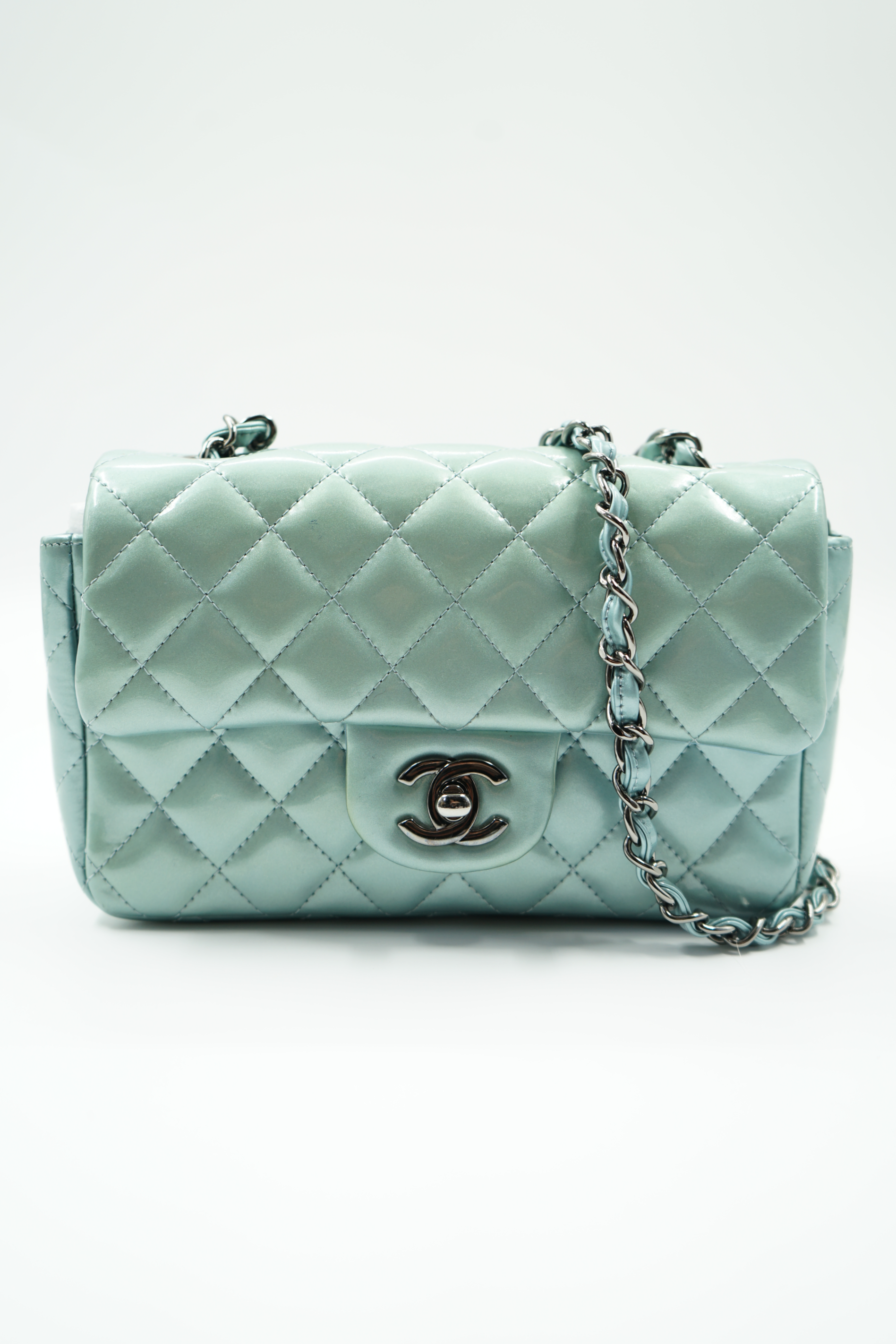 Chanel mini mint blue/green patent