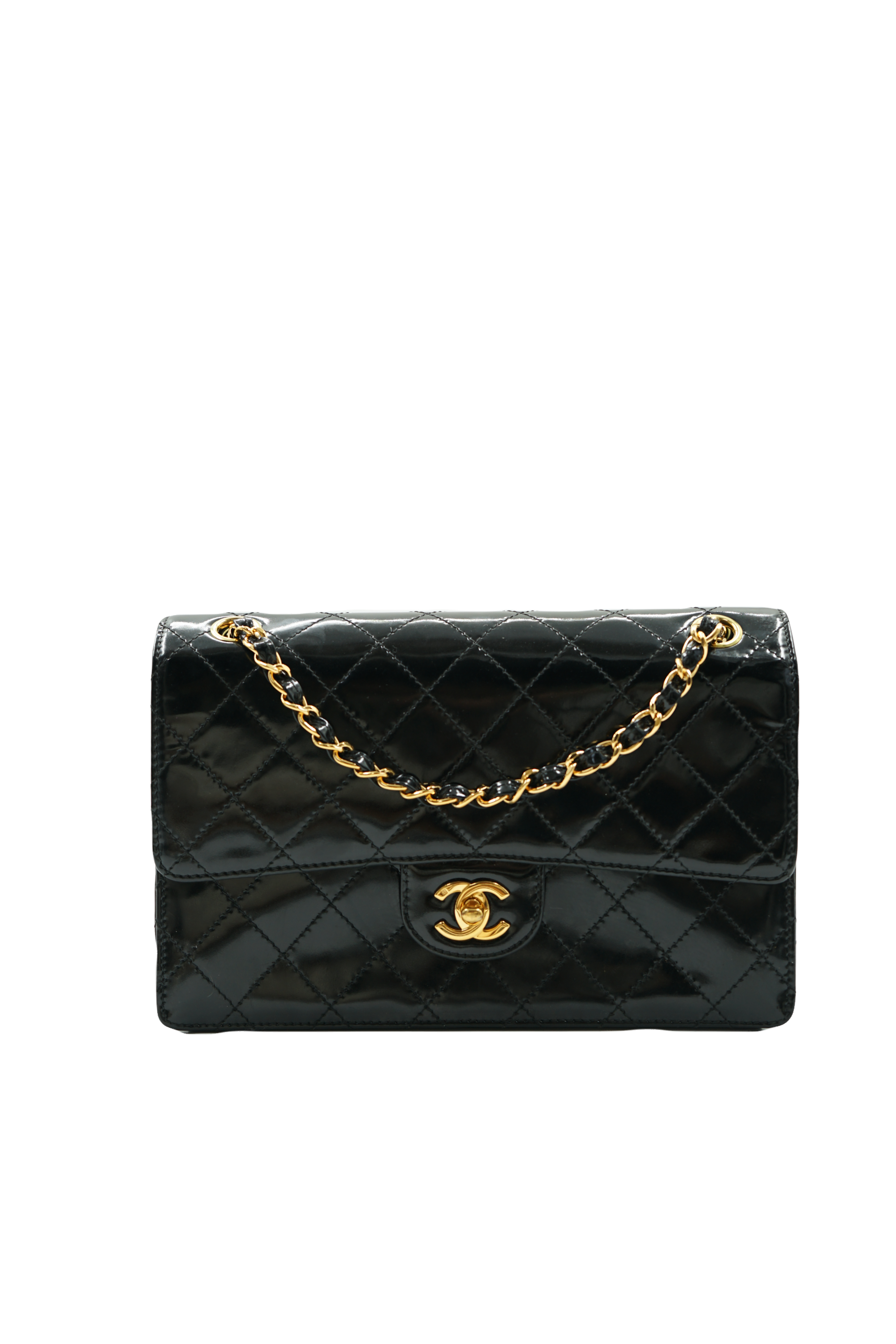 Chanel medium single flap bag patent black