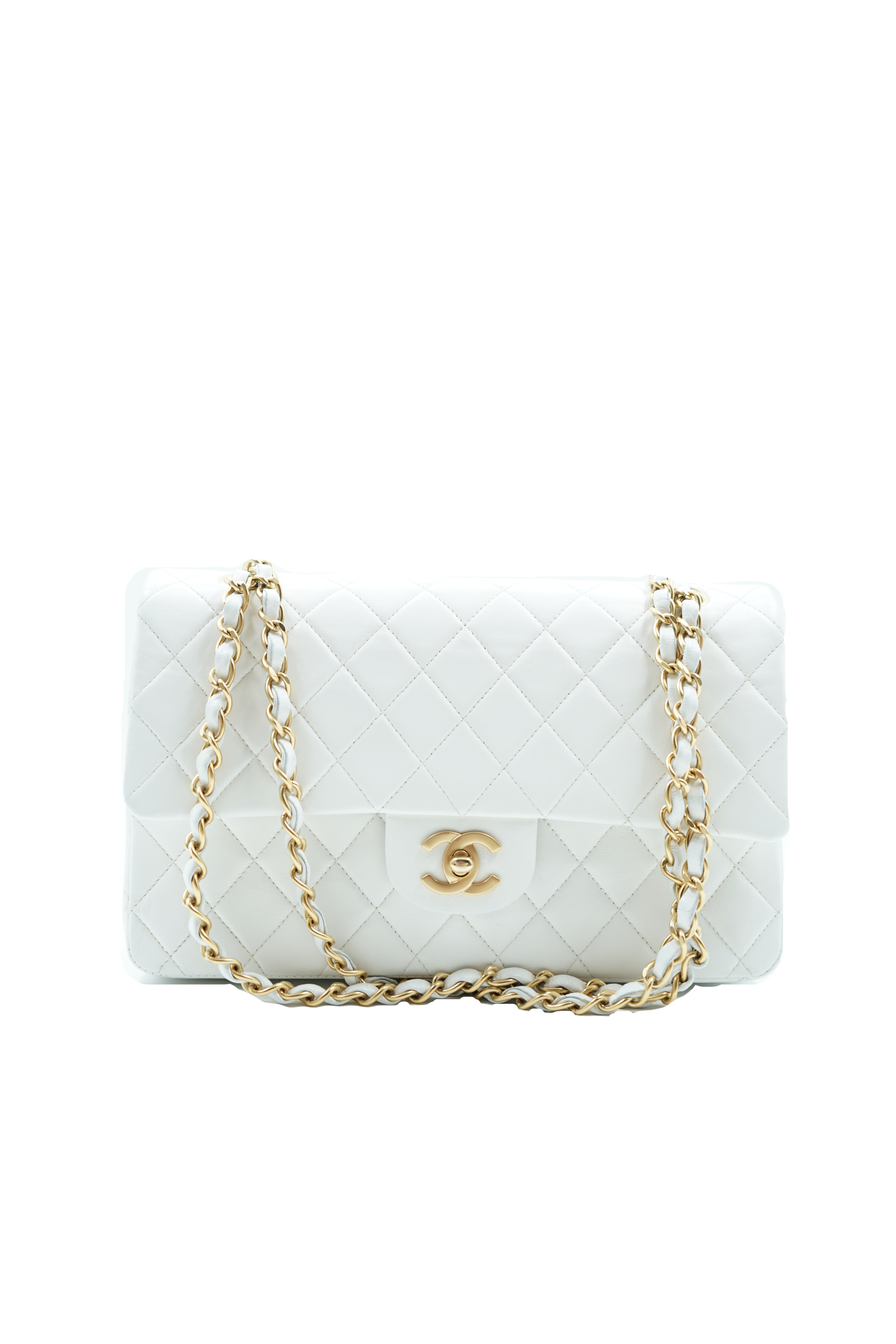 Chanel double flap bag medium white