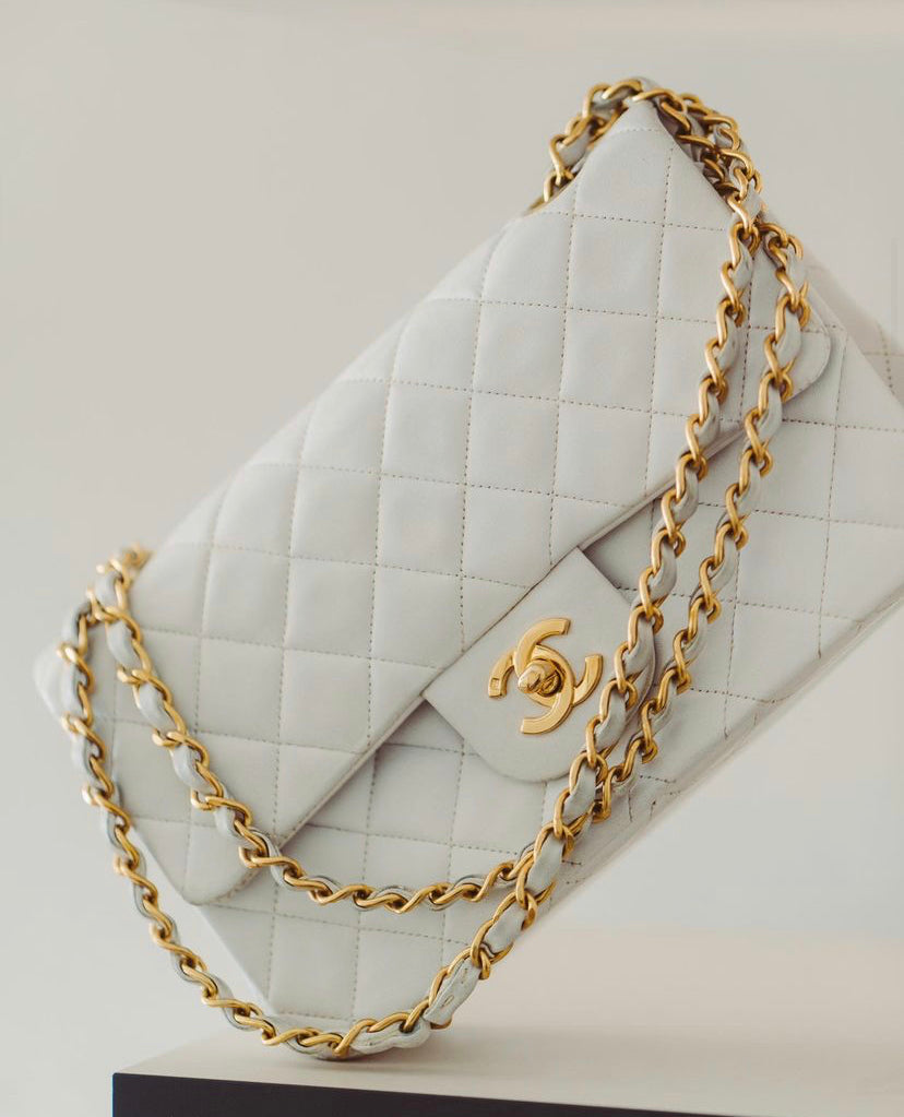 Chanel double flap bag white