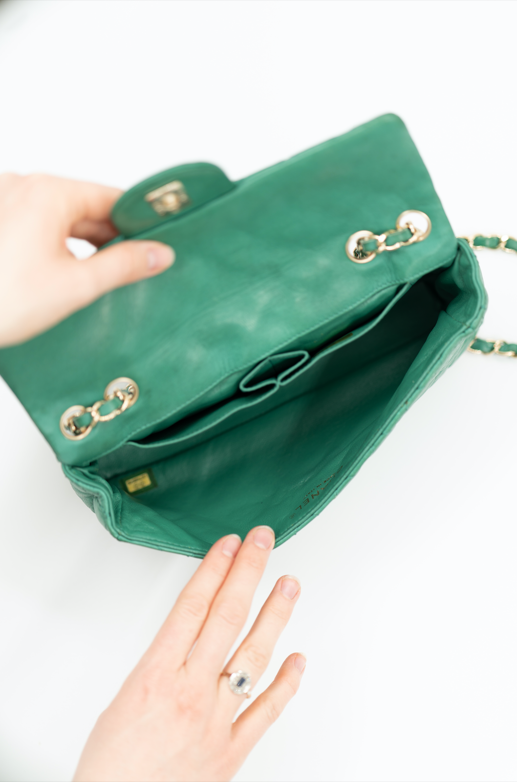 Chanel green East West flap bag