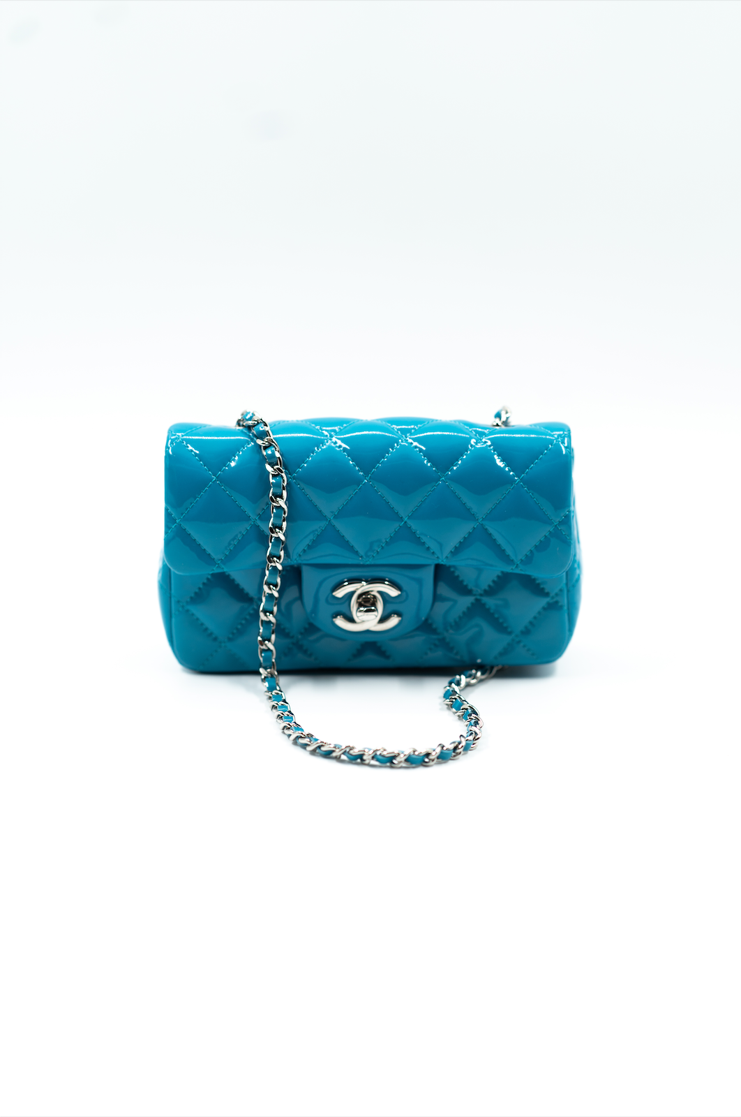 Chanel mini rectangular flap bag patent blue