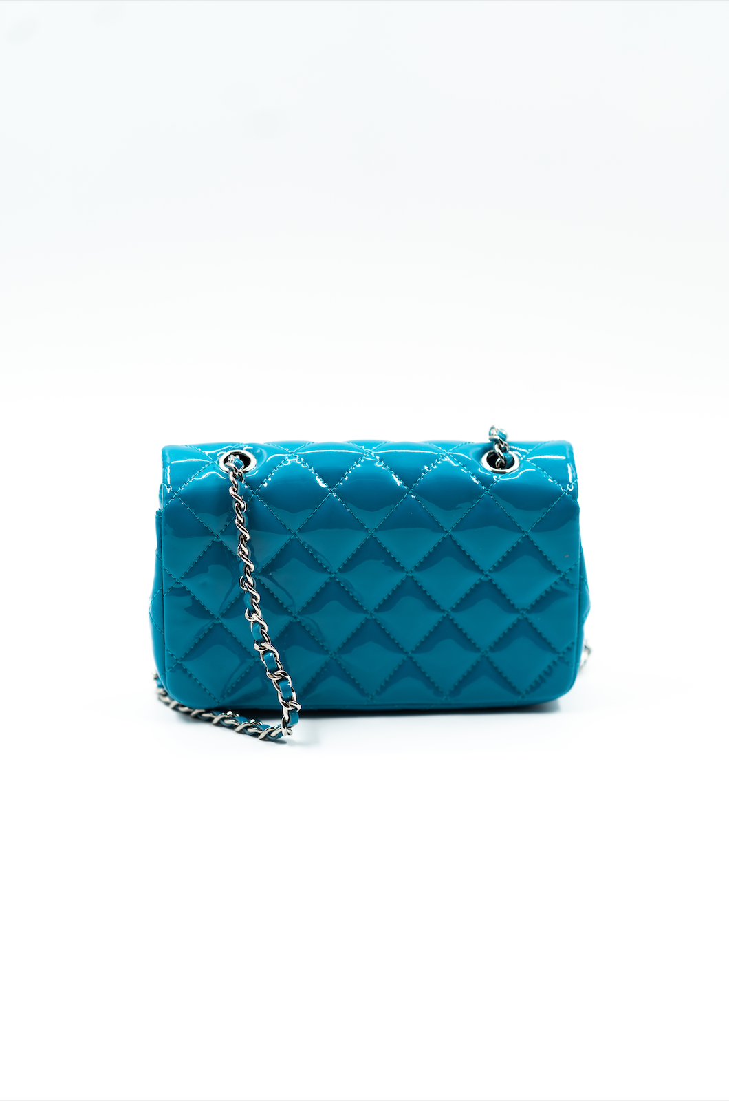 Chanel mini rectangular flap bag patent blue