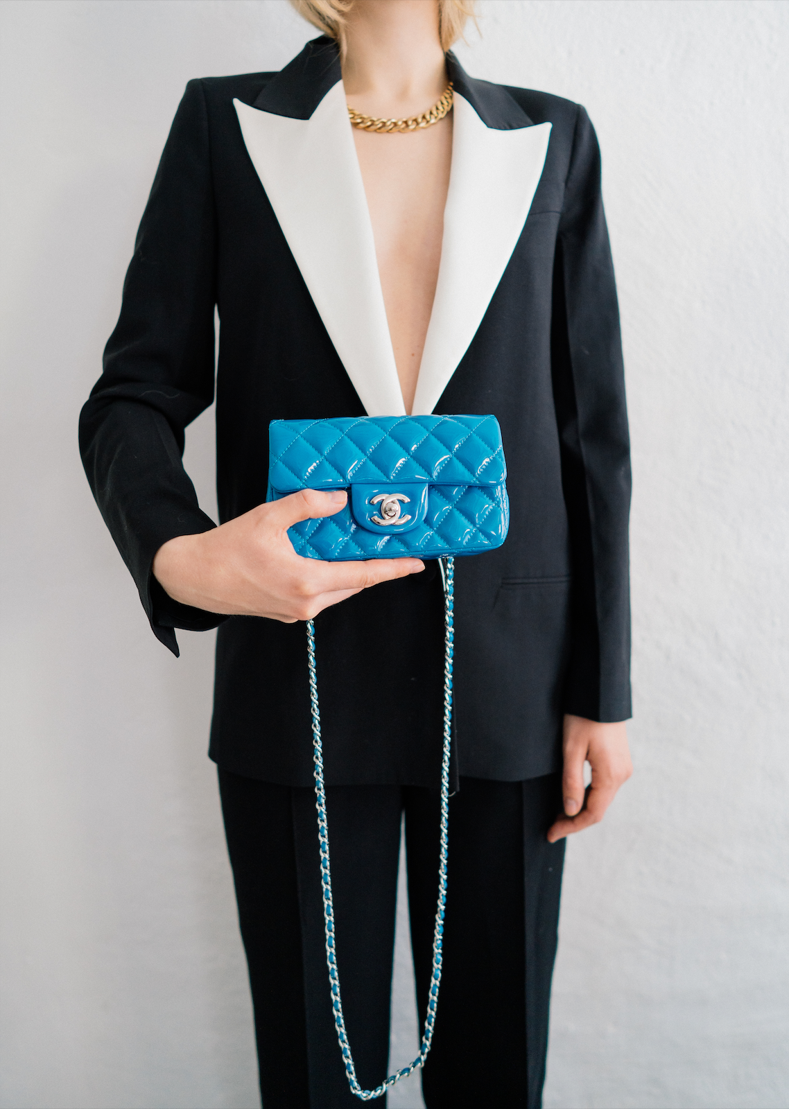 Chanel mini rectangular flap bag patent blue