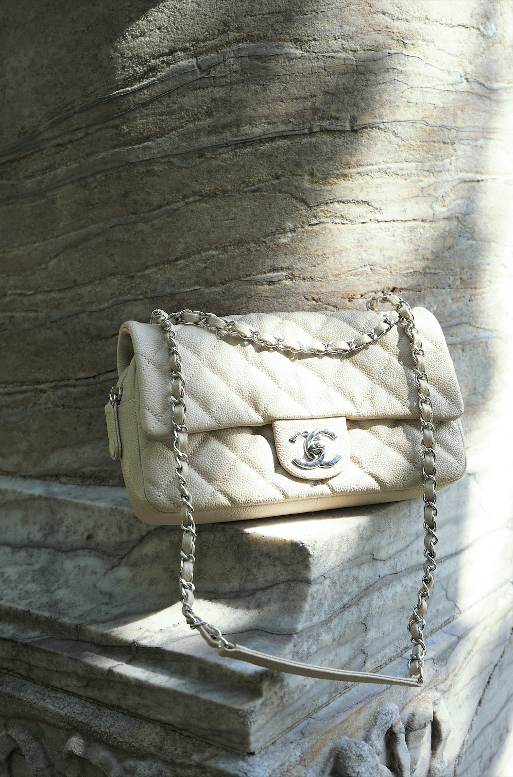 Chanel beige caviar leather Easy flap bag